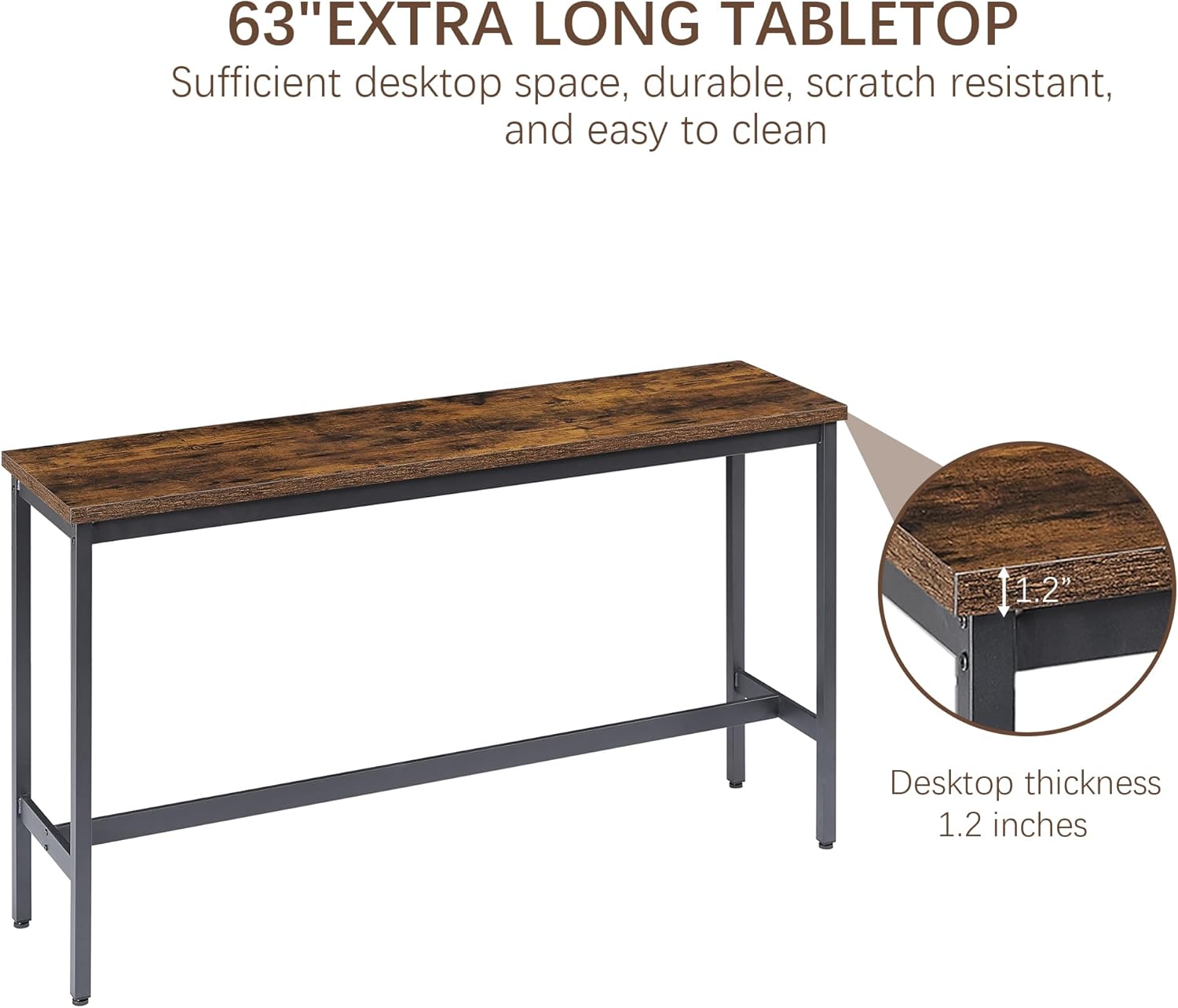 GNIXUU 4 Piece Long Bar Table and Chairs Set, Industrial Counter Height Dining Table Set with Sofa Bar Table and 3 Upholstered Stools with backrest for Breakfast Nook Living Room Small Space(Brown)