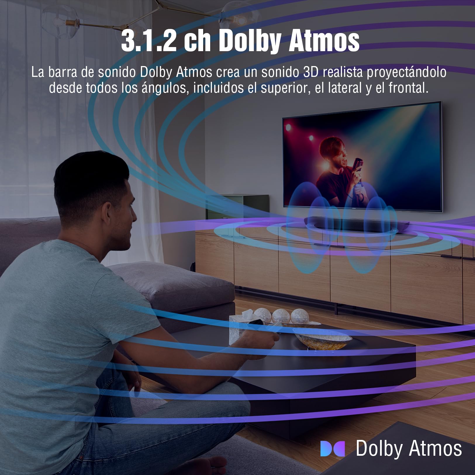 OXS S5 Barra de Sonido 3.1.2ch con Dolby Atmos, Altavoz de TV, Subwoofer Integrado, Graves Flexibles, Mejora del Diálogo, Conectividad Bluetooth 5.0 y HDMI eARC, 5 Modos de EQ, 4K HDR Passthrough