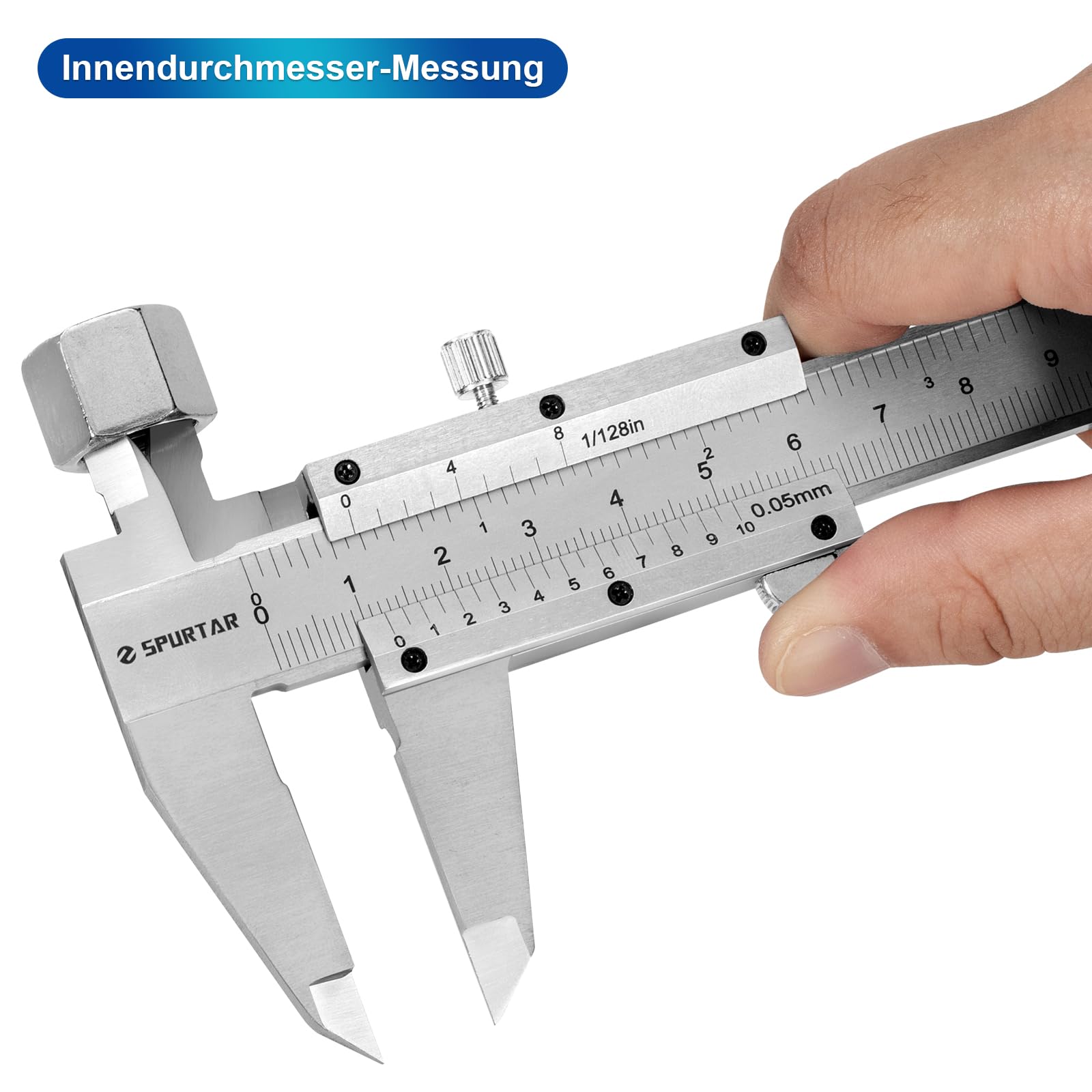 Spurtar Messschieber 150 mm Schieblehre Analog 1/20 Nonius Ablesung: 0,05 mm - Präzision Edelstahl Messschieber Analog mit Feststellschraube, Gewindetabelle incl. Etui
