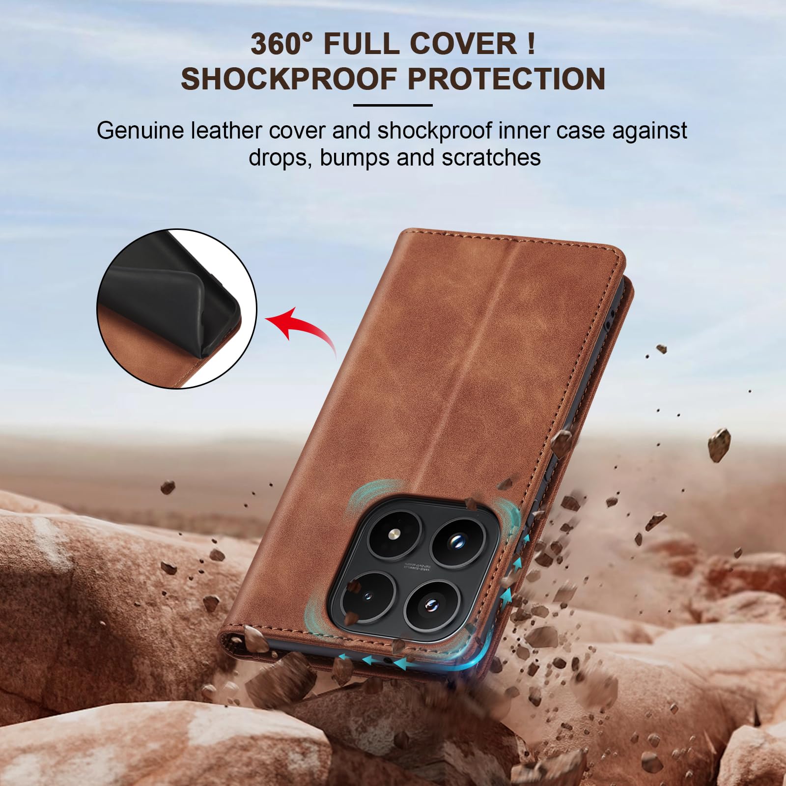 Jasonyu Funda para Xiaomi 17,Cuero PU Carcasa,Tipo Libro Flip Case con Tarjetas y Cartera,Soporte Plegable,Cierre magnético,Capa (Marrón) — view 4