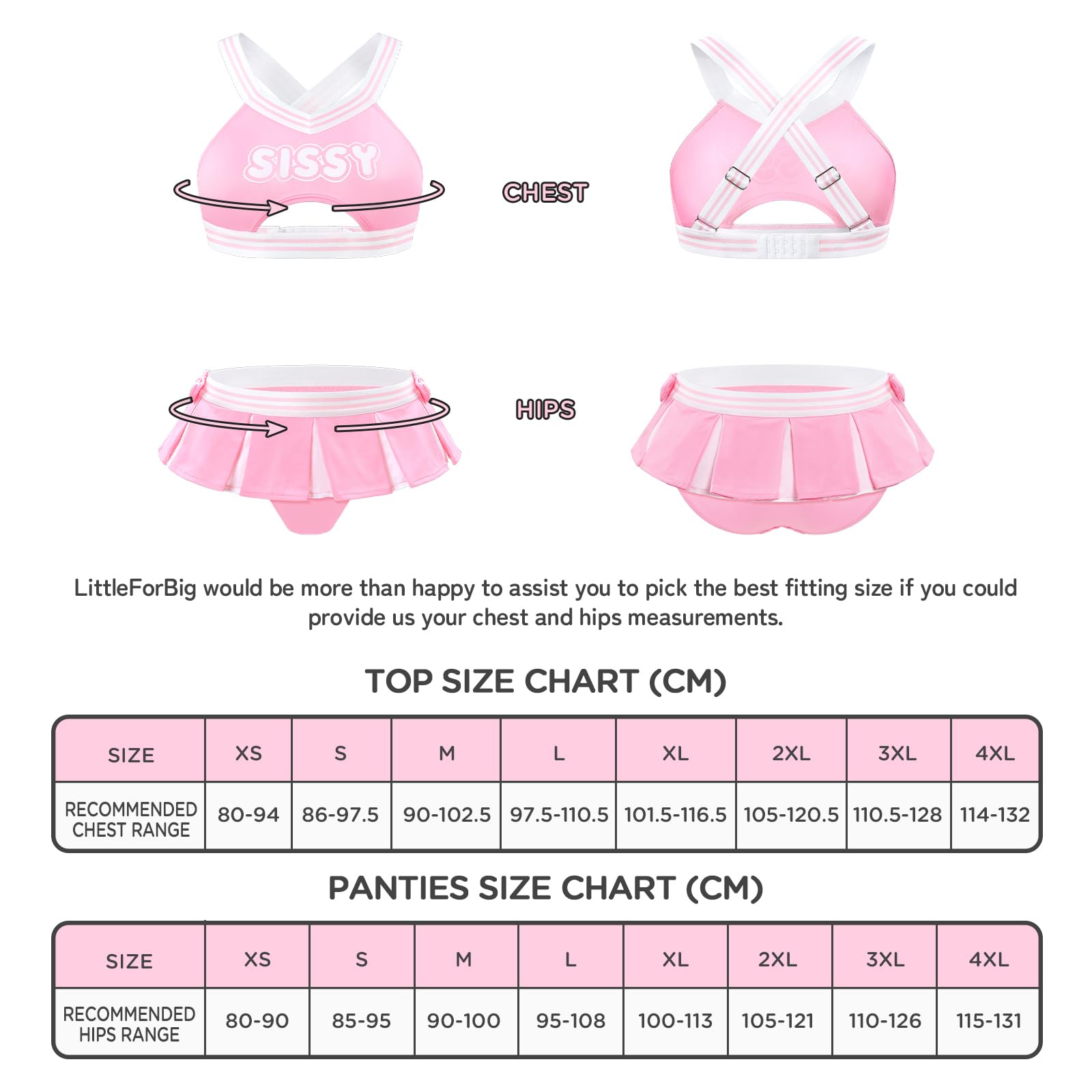 LittleForBig Unisex Schlafanzug-Set mit Kreuzträger-Oberteil (verstellbare Träger) und Slip-Höschen im Bralette-Design – Verfügbar in Hot Pink/Schwarz/Rosa