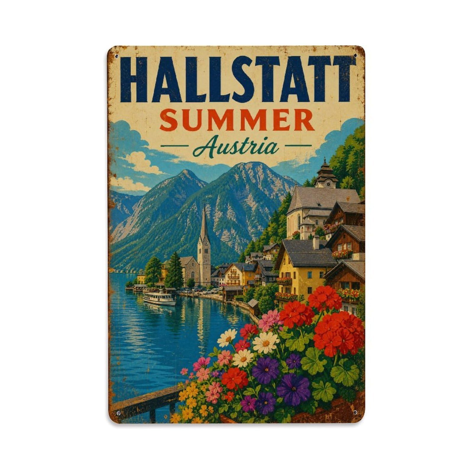 Gead 8X12inch Style Vintage Travel Hallstatt Austria Summer Metal Tin Sign