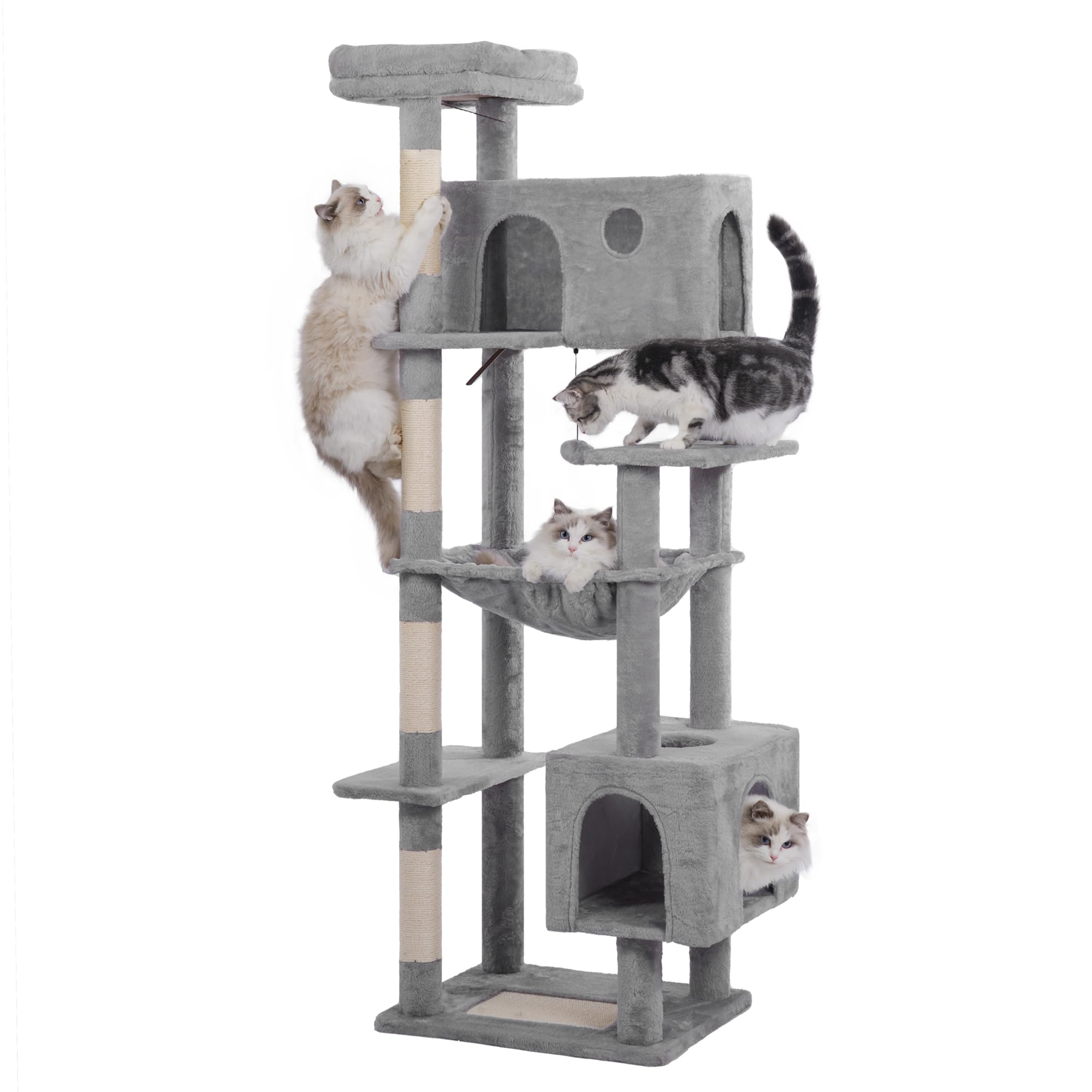 Tall Cat Tree for Indoor Cat Large Adults 54”/72” Cat Tower with Hammock21.6x17.7”Spacious Condo and Roomy Top Bed and Scratch Post and Pad (Grey, XLarge-72)