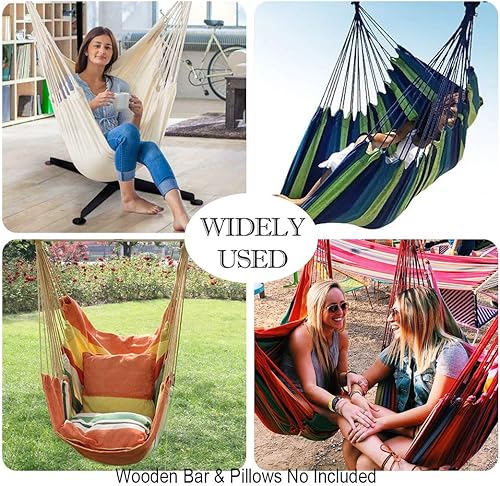 Miniatura 4 de Silla hamaca colgante de cuerda para interiores y exteriores, hamaca de tejido de algodón resistente, hamaca colgante de máximo 300 libras (poste y