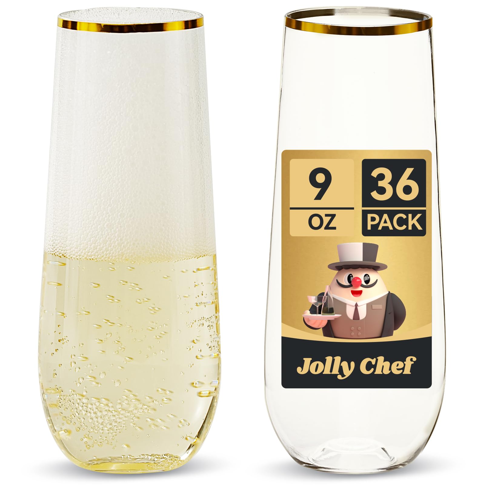 JOLLY CHEF 36 Pack Stemless Plastic Champagne Flutes 9 oz — Amazon image 10