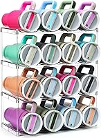 Stackable 4-Tier Acrylic Water Bottle Organizer for Stanley 40oz, Yeti, Hydro Flask & Large Tumblers - Holds 16 Bottles, Kitchen Pantry Cabinet Rack