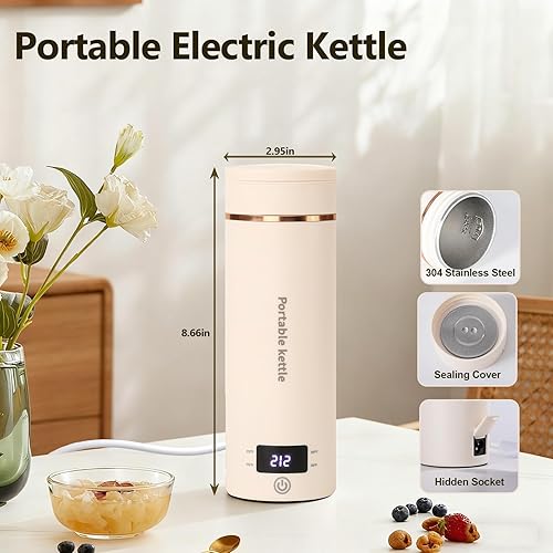 Miniatura 2 de Hervidor eléctrico portátil de 13.5 fl oz, mini caldera de agua de viaje pequeñapequeña con control de temperatura, pantalla LCD, protección contra