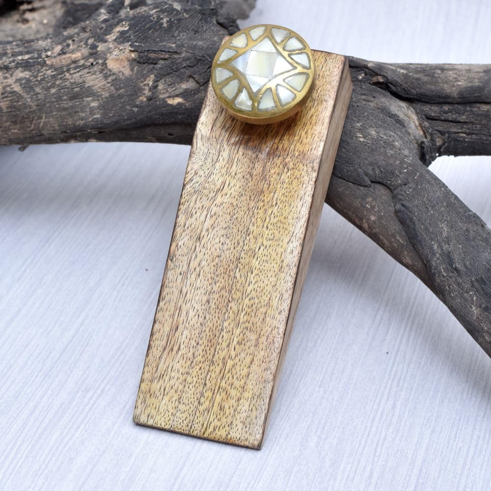 IndianShelf 1 Piece Mother of Pearl and Wood Decorative Door Stoppers for Bottom of Door- White and Brown Heavy Duty Non Slip Rubber Base Door Wedges- Sturdy Floor Door Stop for Inside and Outside