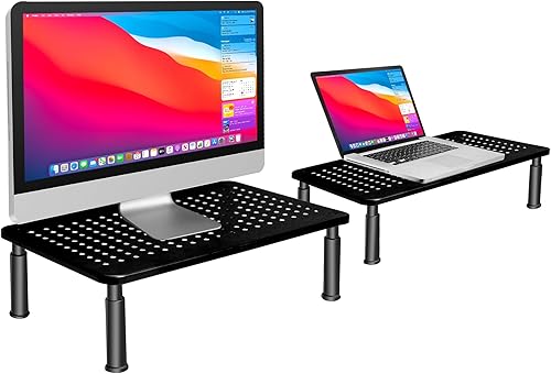 OKURMOUNT Elevador de monitor de computadora, soporte de monitor doble para 2 monitores, 3 alturas ajustables, soporte de monitor de escritorio de