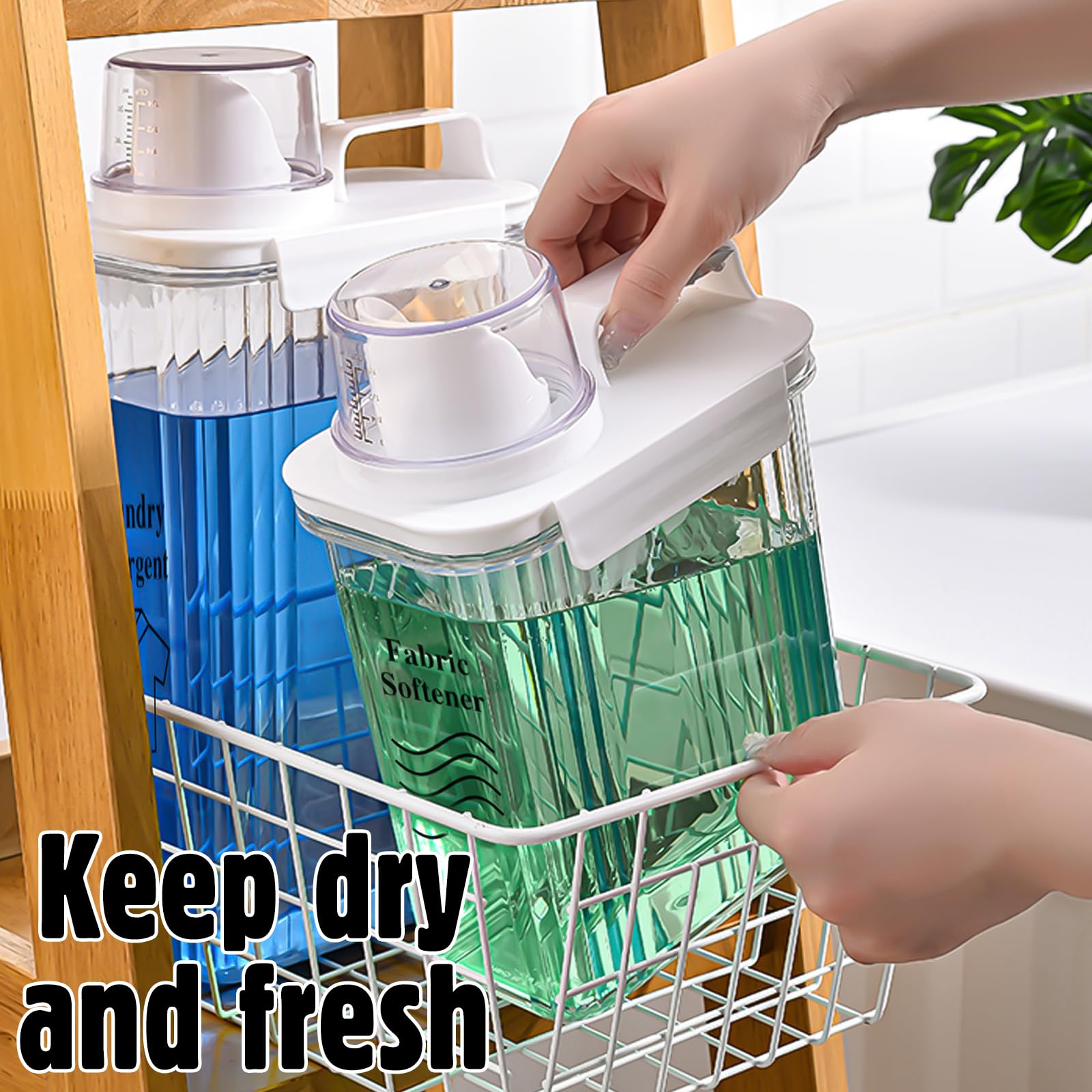 Dispenser Detersivo per Bucato: 2Pezzi 2L Dispenser per Detersivo Ermetico con Misurino, Dispense r Multiuso in Polvere, Dispense r Detersi vo Lavatrice, Riutilizzabili Contenitore per Liquidi