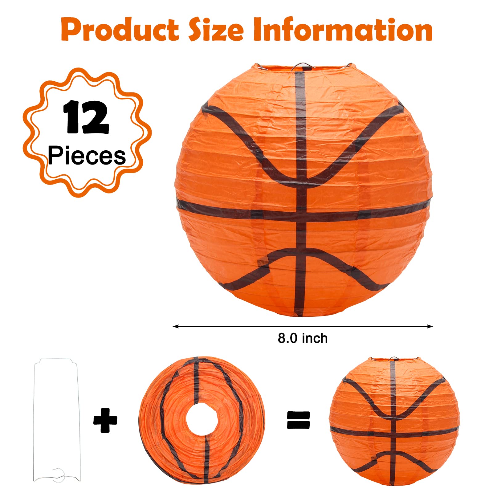 Winspeed 12 Pcs Basketball Paper Lanterns 8 Inch Basketball Hanging Lanterns for Boys Room Ceiling Decor…
