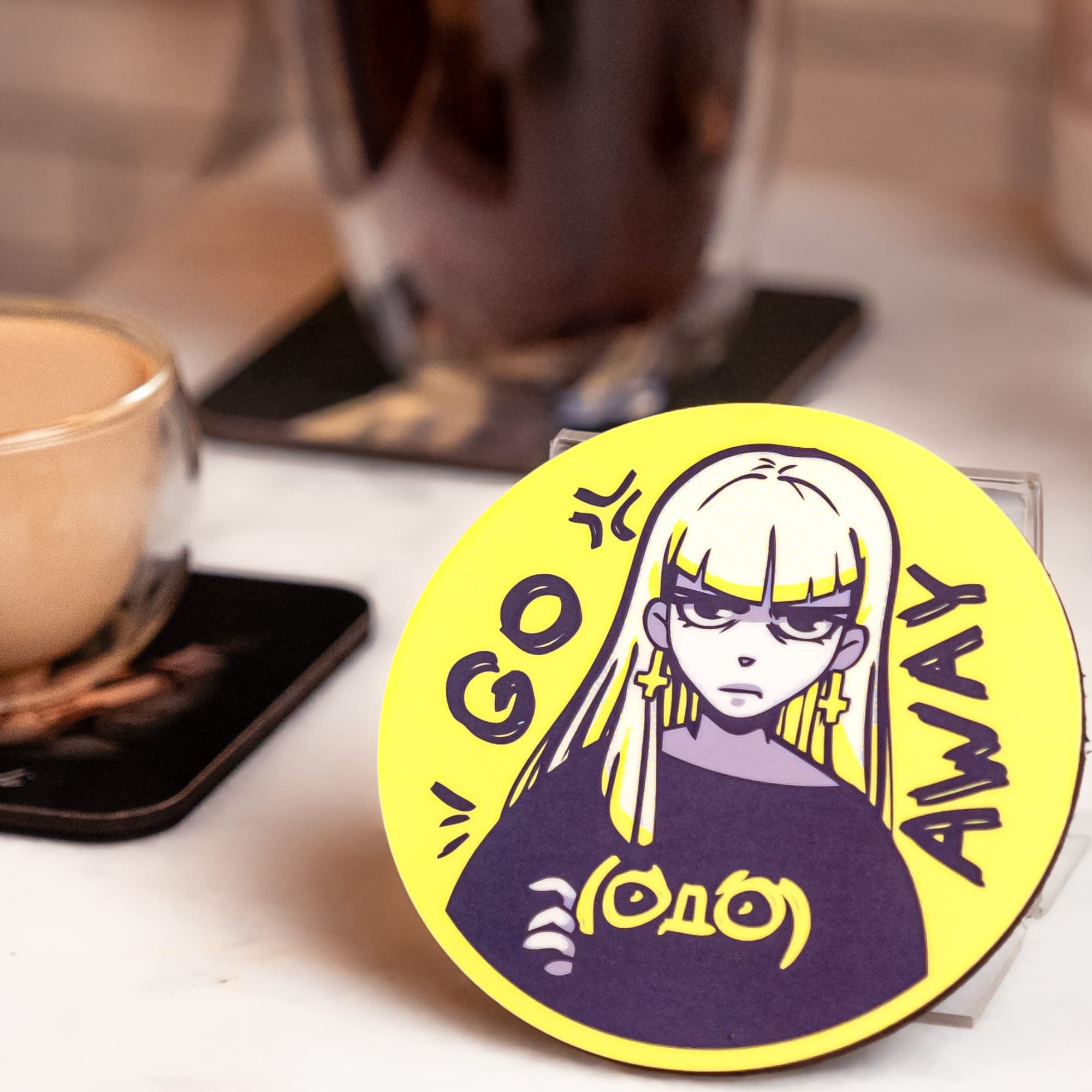 VEVMAX AI Designed Coasters for Drinks - Liquid Glass Technology to Keep Cold Drinks Cold, Hot Drinks Hot - Unbreakable, Unstainable, Unscratchable Coasters for Coffee Table - Anime Go (4-Pack)