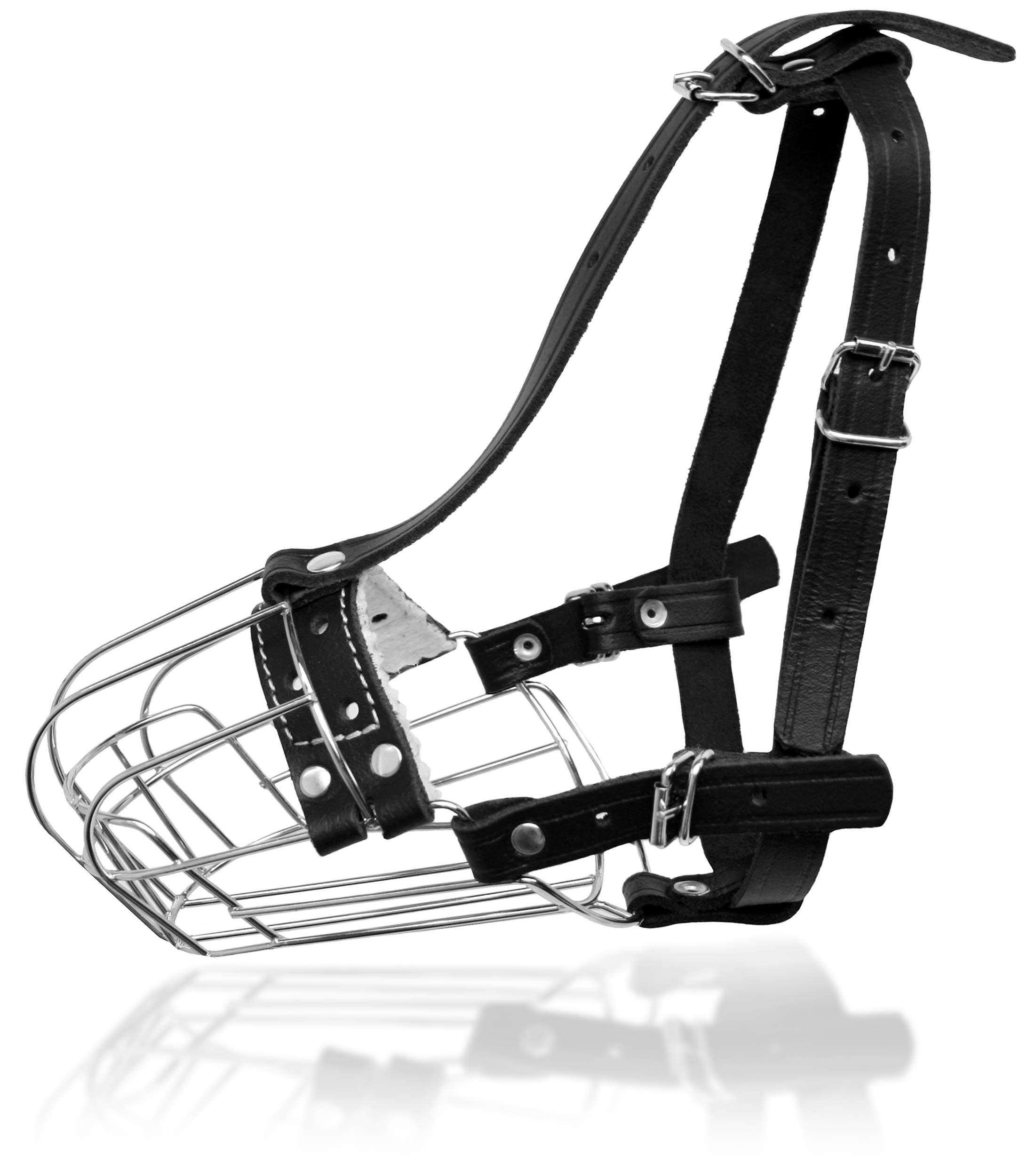 Bozales de Metal Cromado para Perros, Correas de Cuero Ajustables (№3) La Circunferencia es de 19,8-23,8 cm, la Longitud es de 8,3-9 cm