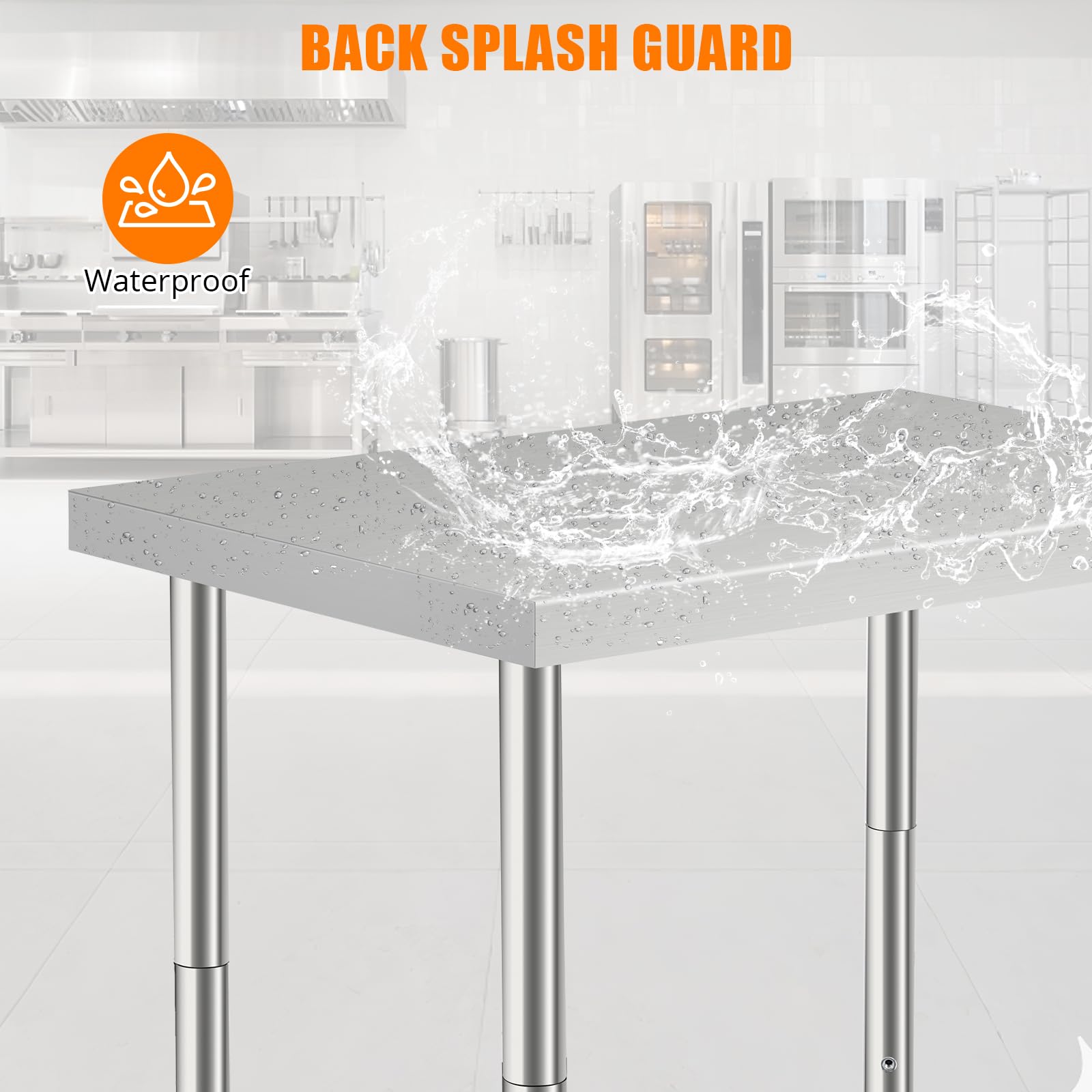 Mesa de preparación de acero inoxidable de 36 x 24 pulgadas, mesas de trabajo comerciales y estaciones de trabajo con soporte extraíble para bolsa de basura, mesa de utilidad de metal con ruedas para