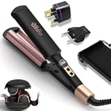 Mini Waver Hair Tool Travel Crimper for Women Short Hair 0&period;4 inch Small Double Barrel S Waver Curling Iron Dual Voltage &lpar;110-240V&rpar; with European Plug Adapter&comma; 5 Temps&comma; Anti-scalding&comma; Auto-Off &lpar;Black&rpar;