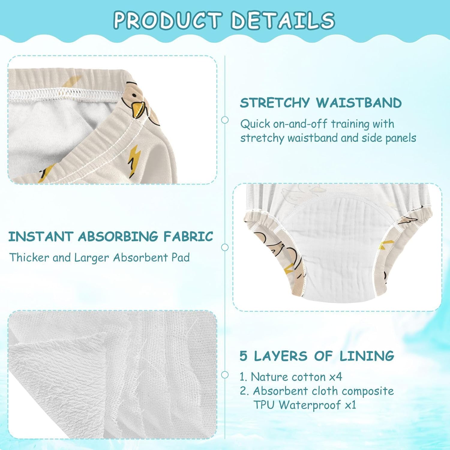 Baby Potty Training Underpants Leakproof Cute Animal Mallard Lightening Beige Nighttime Potty Training Pants Pants