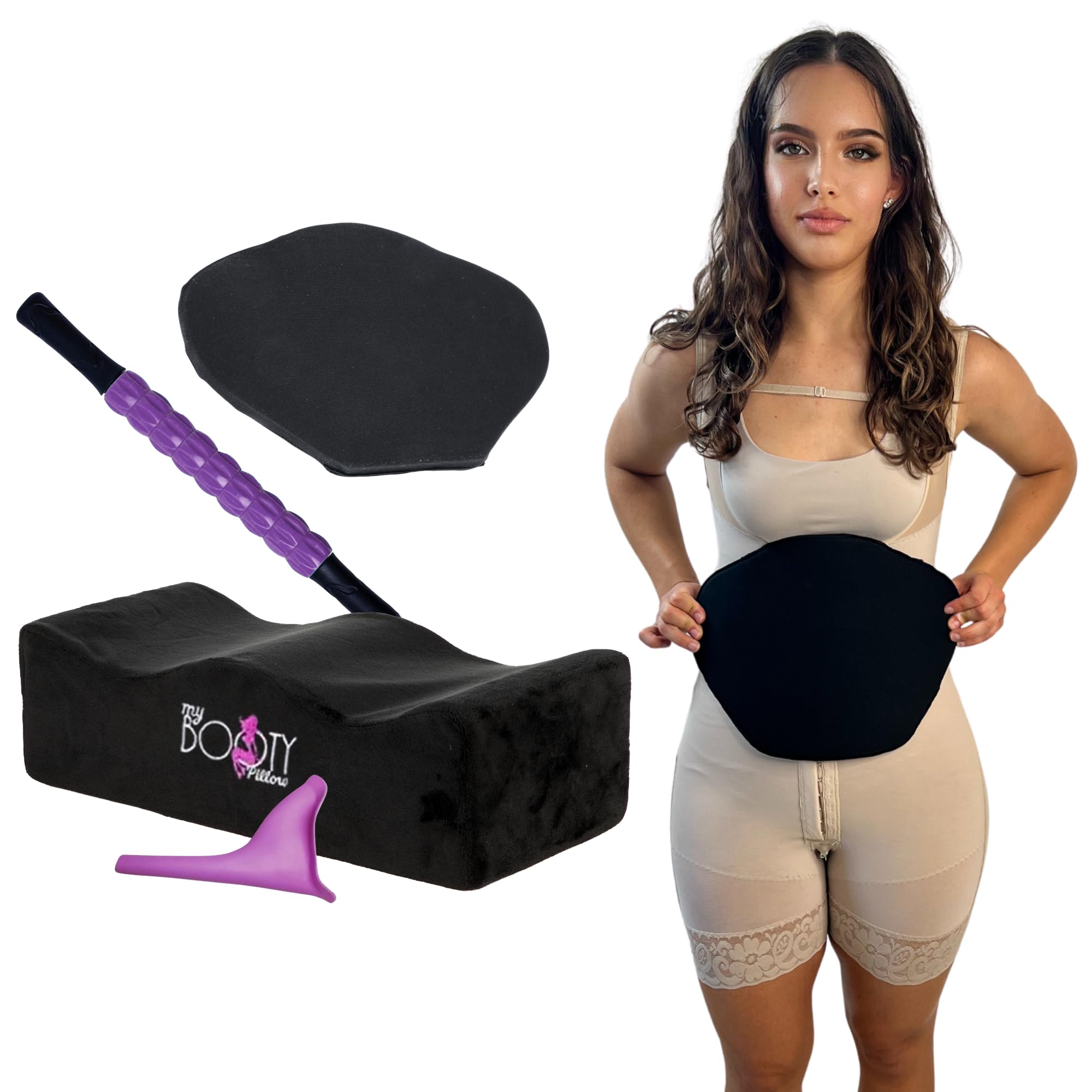 BBL Pillow After Surgery, Butt Pillow with Lipo Foam Board & Massage Roller for Muscles Deep Tissue, Ab Board Post Surgery Liposuction Lipo Foams Post Surgery Booty Pillow