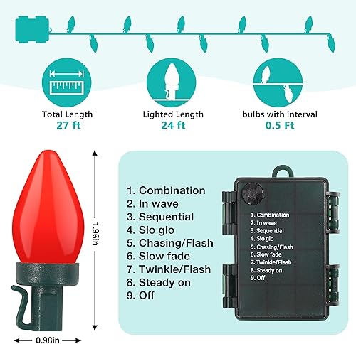 Vista 2 de C7 Bulbs Christmas String Lights with Remote - 50 LED 26ft Battery String Lights - Fairy Christmas Lighting for Indoor Lawn Garland Home Xmas Dorm