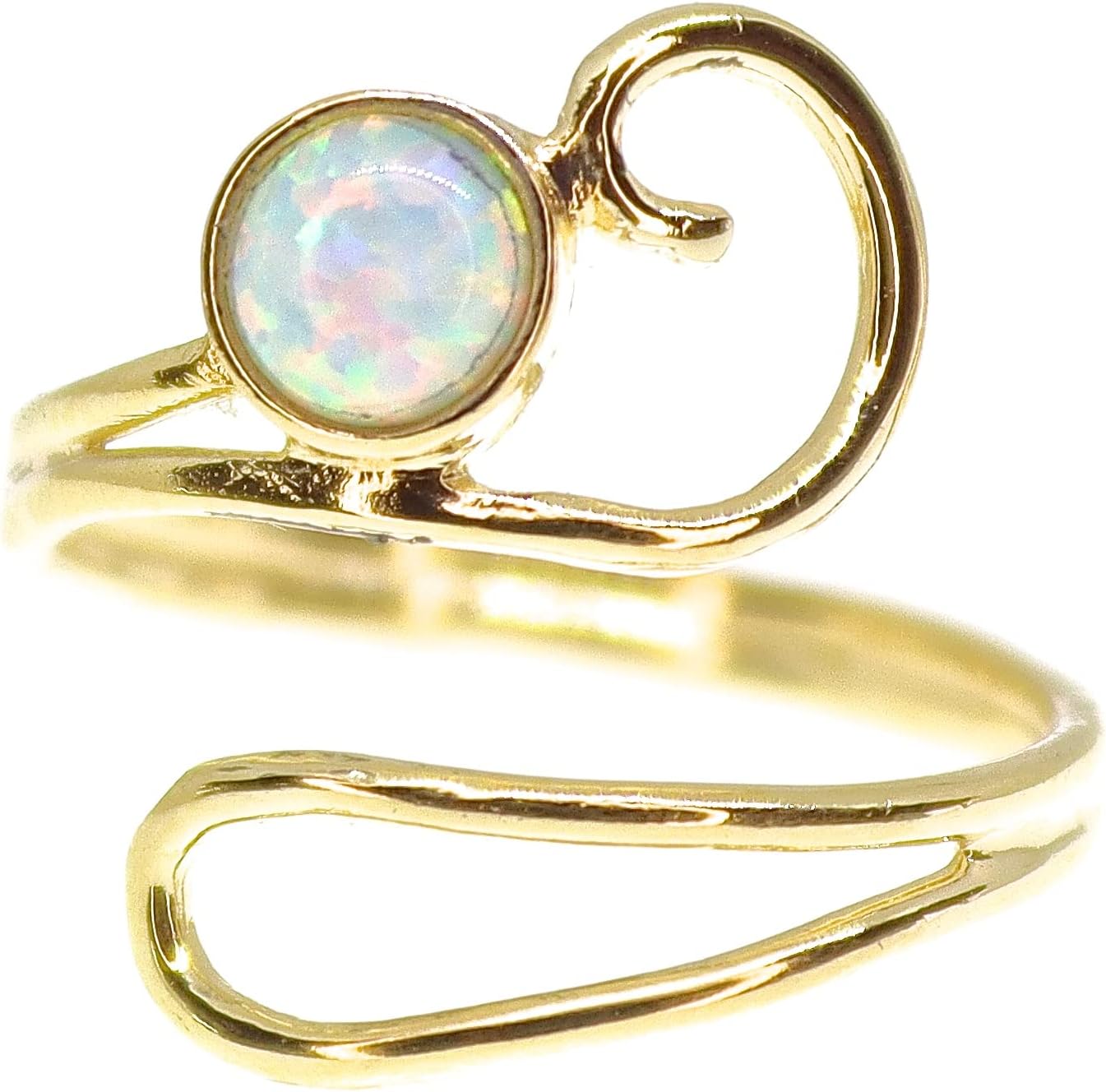 Lianie Gold Plated White Opal Open Ring, Adjustable Wrap Ring, Dainty Boho Ring for Women and Teen Girls, Gold Opal Ring Sizes 4–8 - Image 6