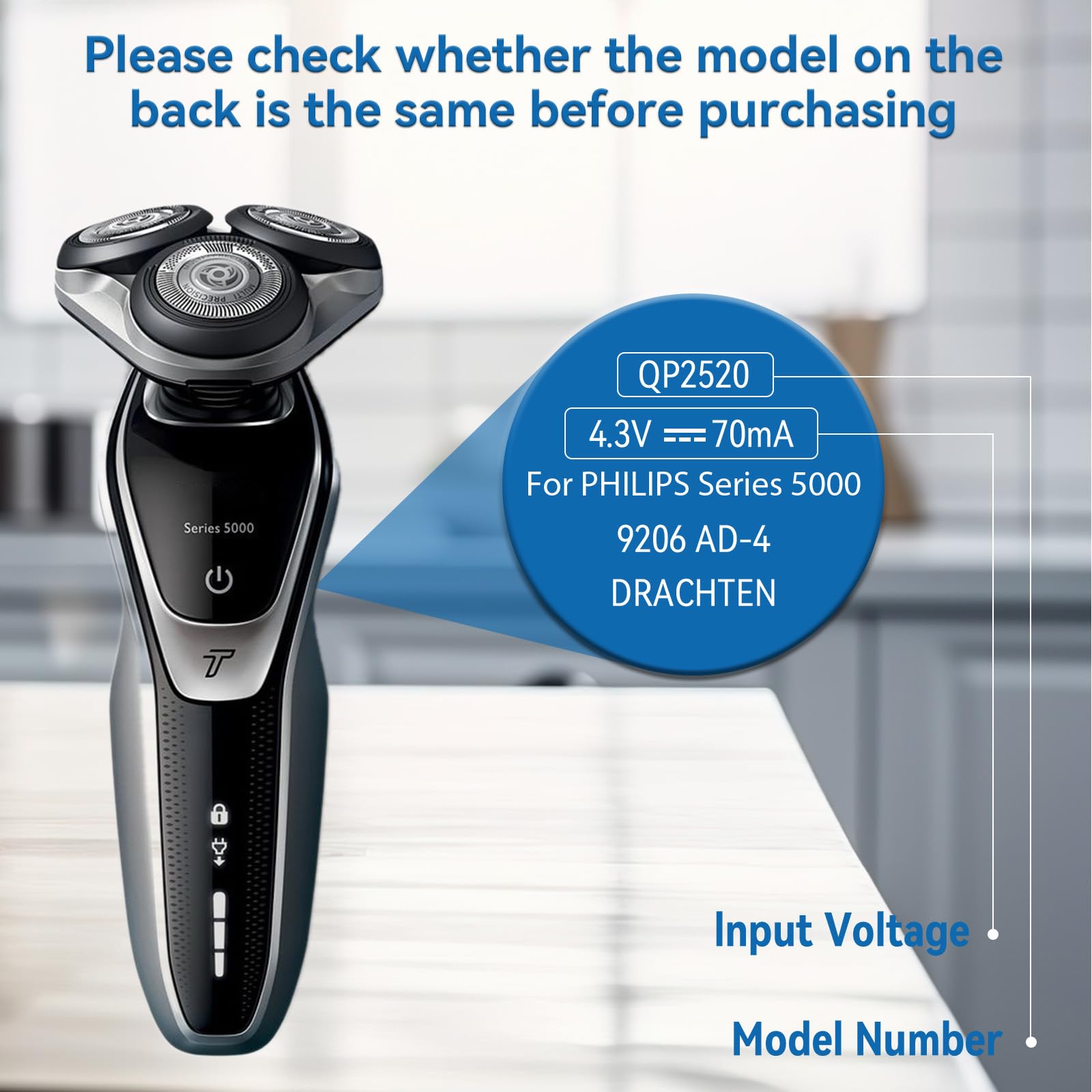 shefor One blade Caricatore per Philips，4.3V A00390 Caricabatterie Compatibile con Philips OneBlade QP2520 QP2570 QP2620 MG3730 MG3720 MG5720 MG5730 BT3208 BT3206 A00390 Rasoio Alimentatore