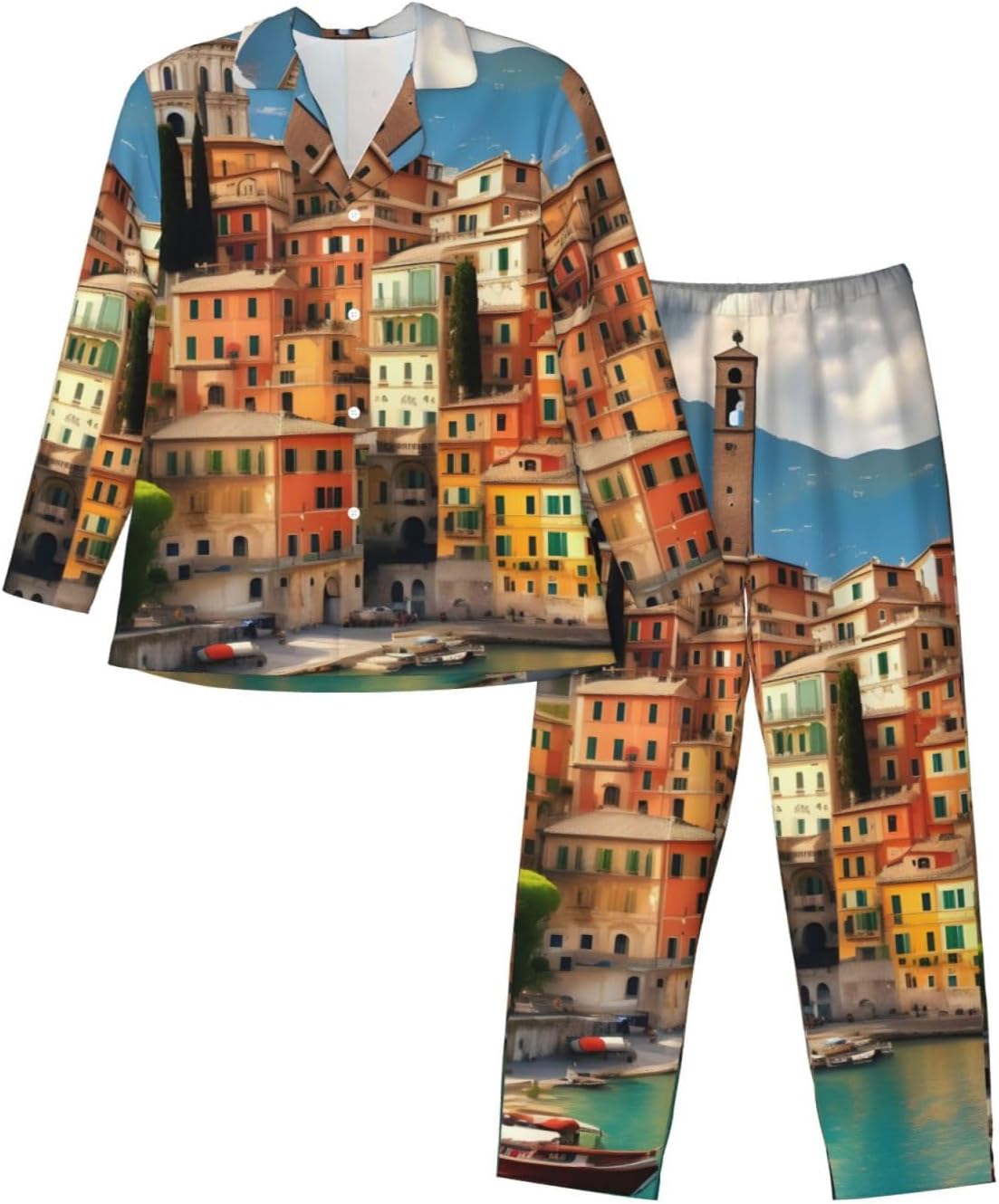 Beautiful Italy Print Luxurious Mens Pajamas Set,Soft Breathable Pajamas, Perfect For Winter Christmas