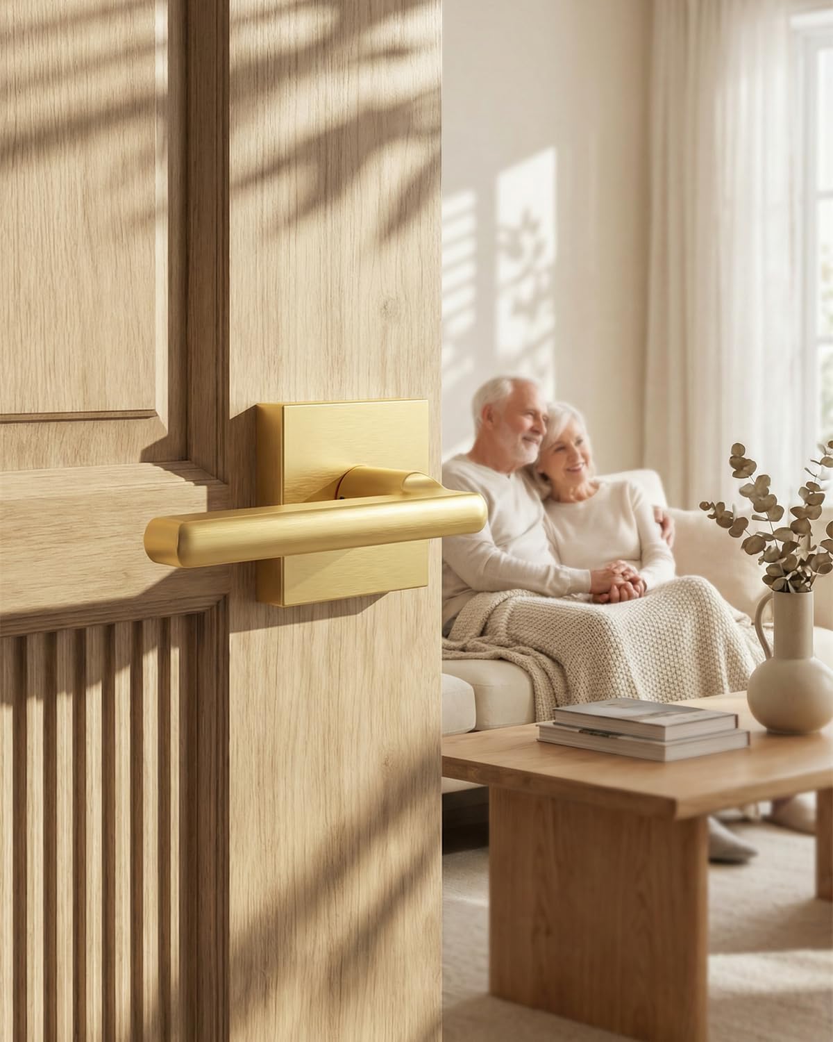 Goldenwarm Gold Passage Door Handles for Hallways & Closets, Zinc Alloy Non-Locking Brushed Gold Closet Door Handles, Heavy Duty Passage Door Hardware (6 Pack)