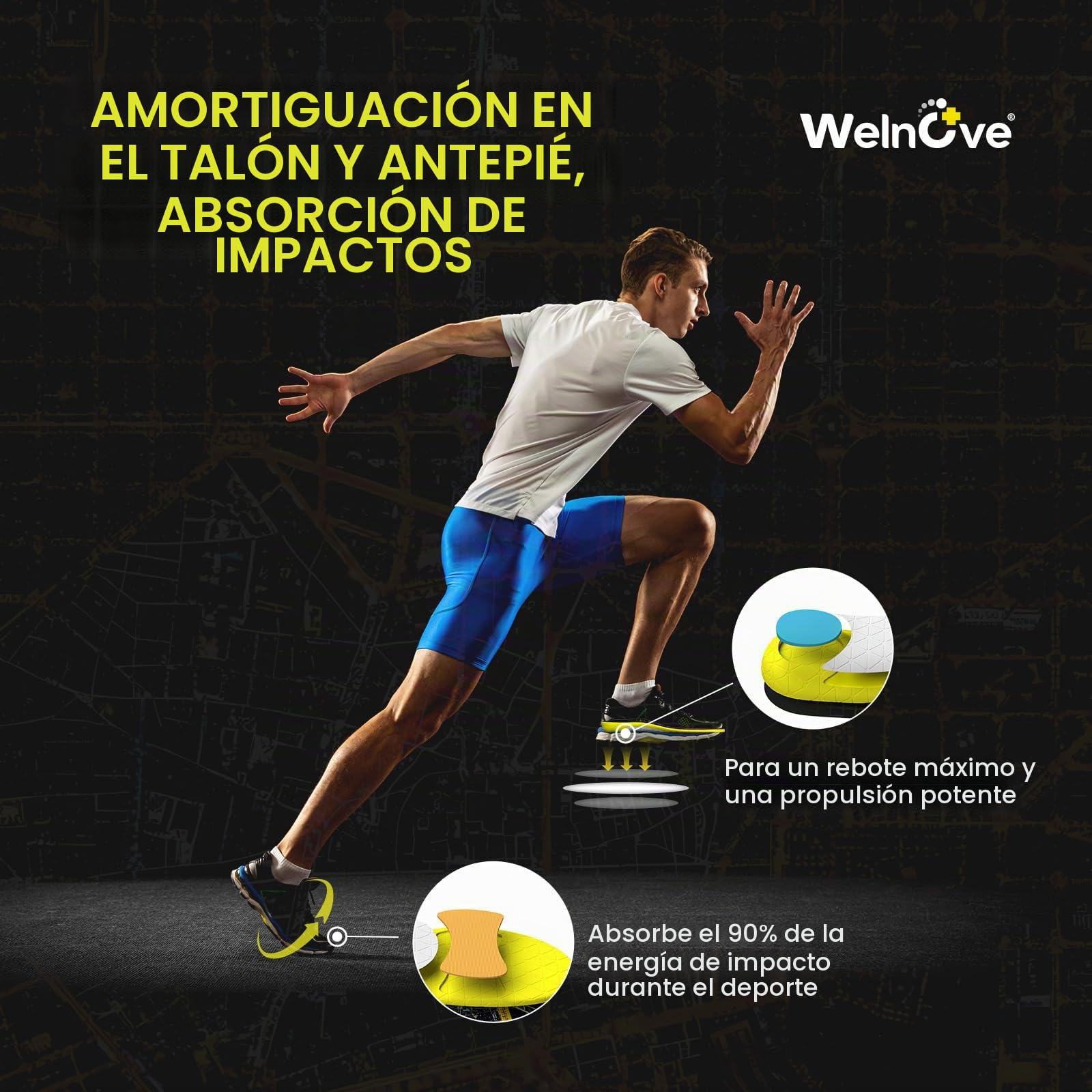 Plantilla deportiva ligera - Welnove Plantillas deportivas amortiguadoras para correr, baloncesto, Fitness - mejorar el rendimiento, proteger lesiones, hombres y mujeres (L)