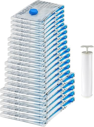 Tienda Basics Bolsas de almacenamiento de compresión al vacío con bomba de mano, paquete de 20 (5 pequeñas, 5 medianas, 5 grandes y 5 jumbo)