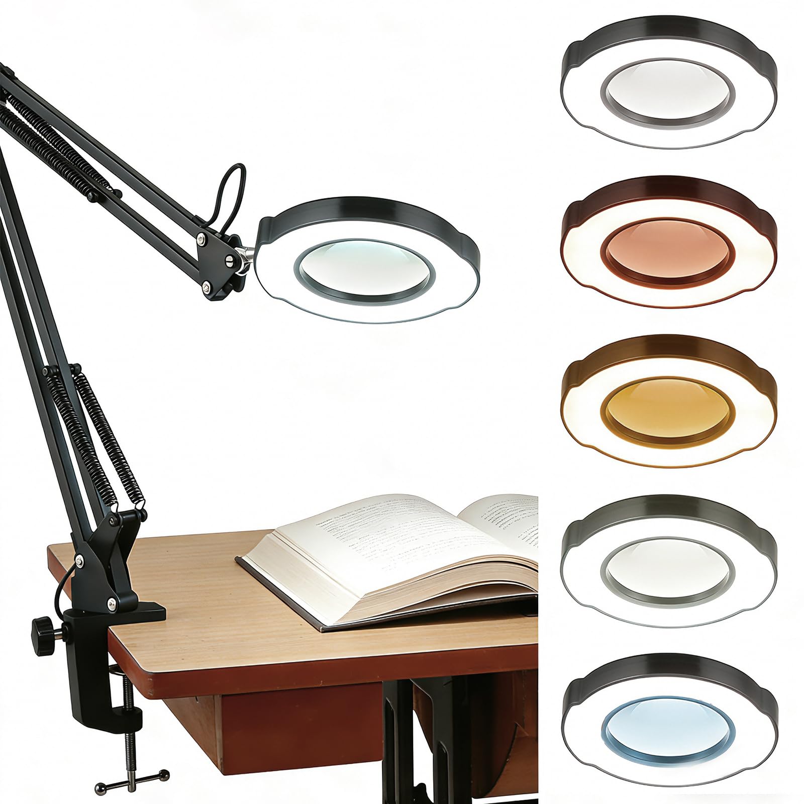 TeamSky 10X LED Magnifying Lamp with 5 Color Temperatures & Stepless Dimming - 360° Flexible Swing Arm for Electronics Repair, Soldering, Reading, and Crafts - Clamp Mount