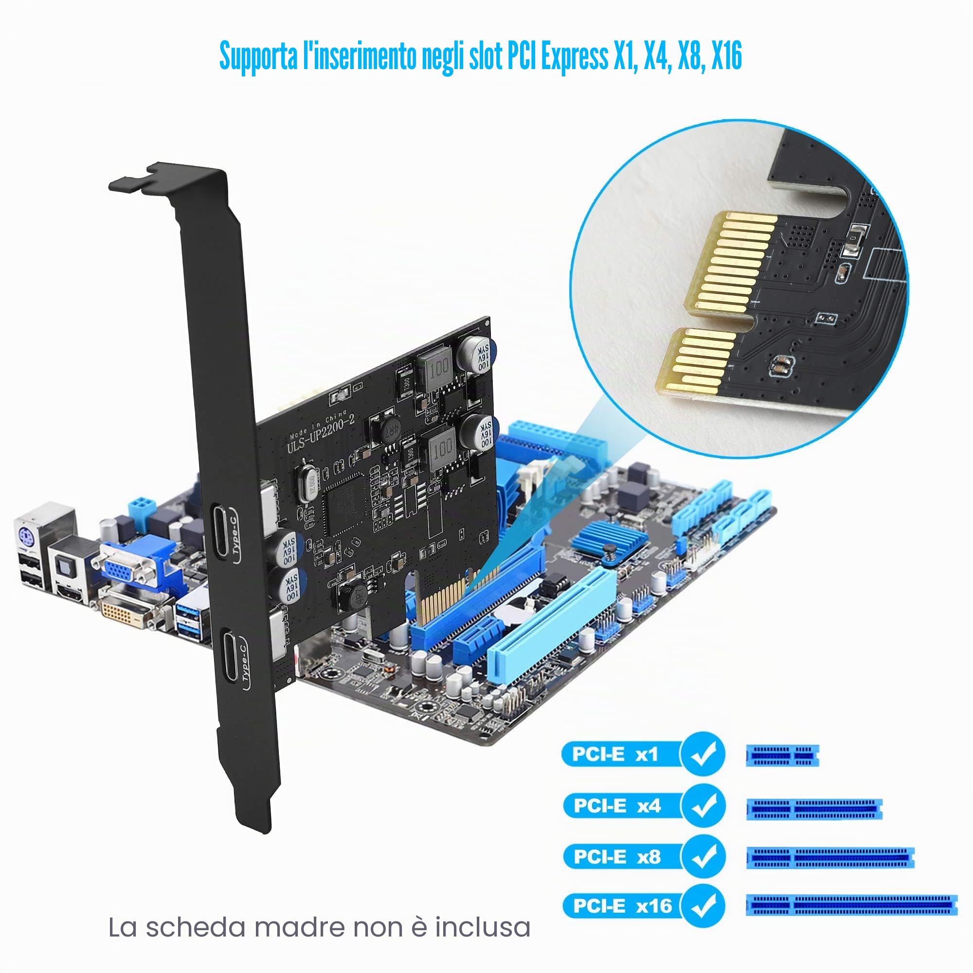 Scheda USB C PCIe a 2 porte (Power Delivery), USB 3.0 Scheda 5 Gpbs Ricarica Rapida 20 W per PC Desktop