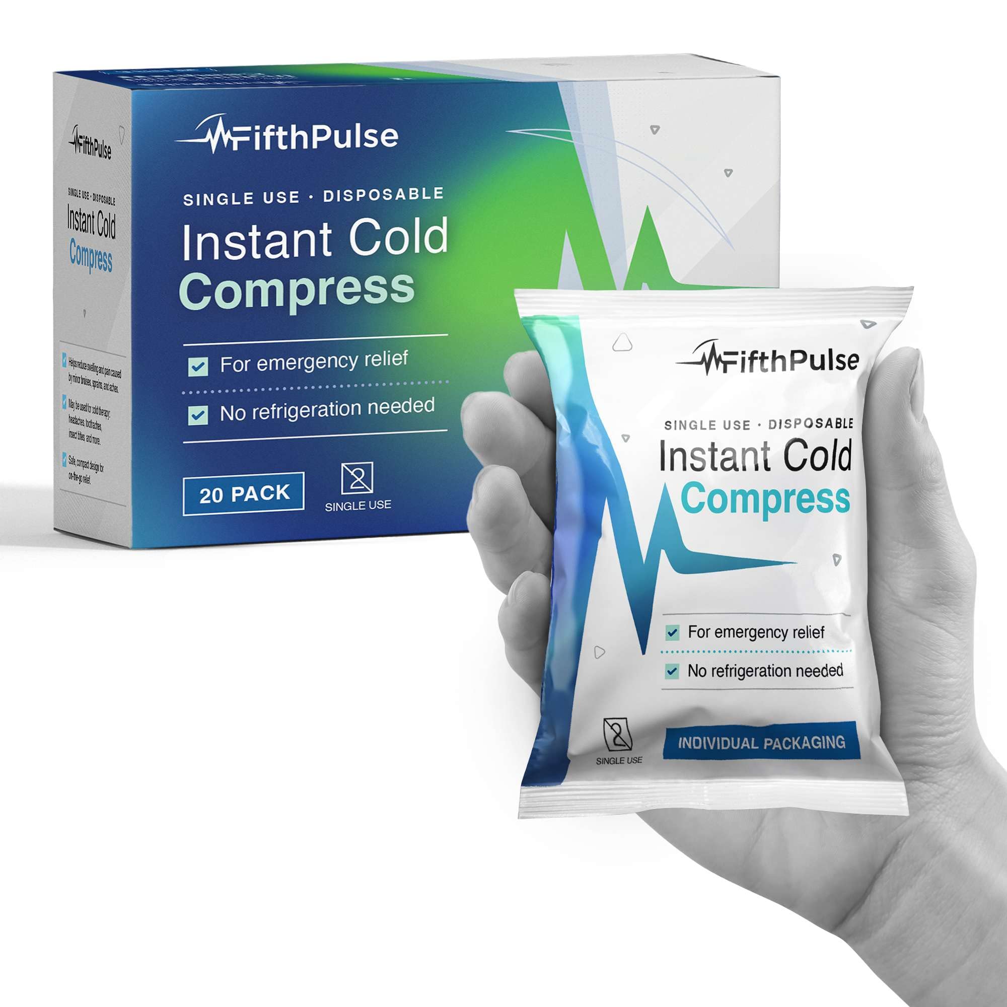 FifthPulseDisposable Instant Ice Packs 5 Pack - 5 x 6 Cold Compress for Injuries, Swelling, Pain Relief, Soreness - No Refrigeration or Freezing Needed - First Aid Kit Emergency Cold Packs