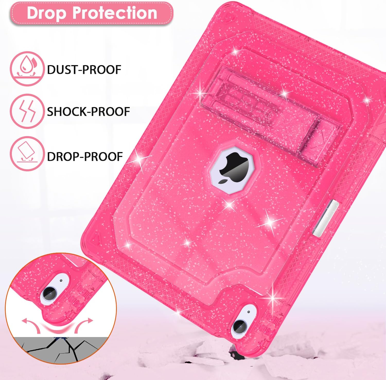 for iPad Air M3 13 Inch Case 2025, for iPad Air M2 13-inch 6th Gen 2024 Glitter Slim Cover with Pencil Holder Heavy Duty Shockproof Hard Protective Case with Kickstand, Hot Pink - Image 6