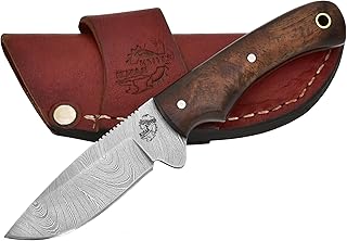 Knives Ranch Handmade Damascus Steel Full Tang 6-1/2" Overall Length Finger Groove Knife with Stabilized Rosewood Handle Fine Quality Horizontal/Cowboy Leather Sheath Snug Fit (3055-IRW) - Knives Ranch