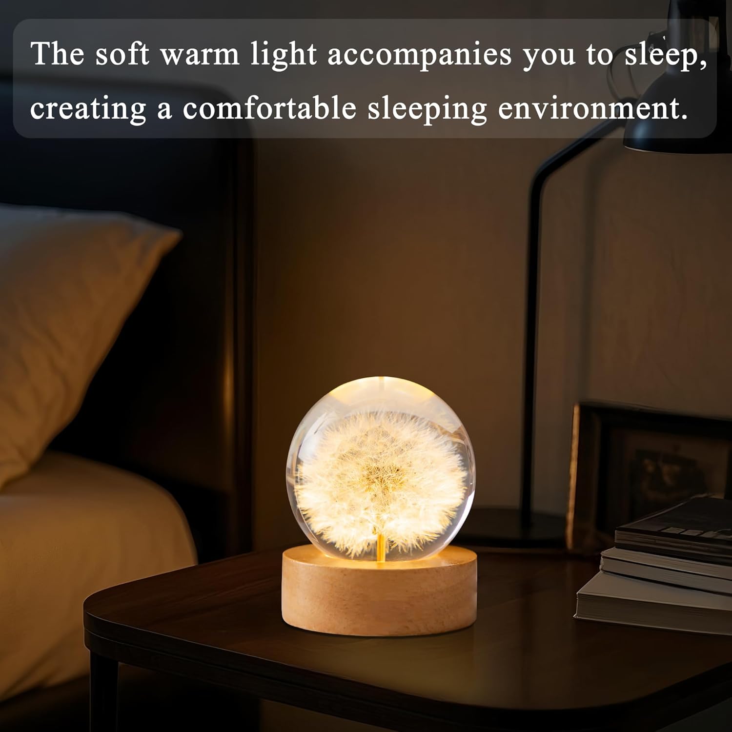 Dandelion Decor Gifts,Dandelion Flowers Lamp Crystal Ball Night Light,2.4 Inch Glass Ball Lamp with LED Wooden Base, Soft Warm White Lighting for Women Best Friends Sister Birthday Xmas Aesthetic Gift