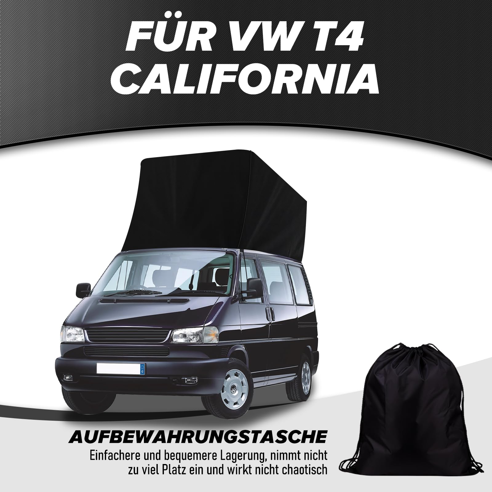Dachschutz Ersatz für VWT4, 600D Oxford-Stoff Schwarz Wetterschutz Pop-Top Camper Dachzelt für Aufstelldach Schlafdach Outdoor Camping, Mütze Calicap Regenschutz Wintercamping