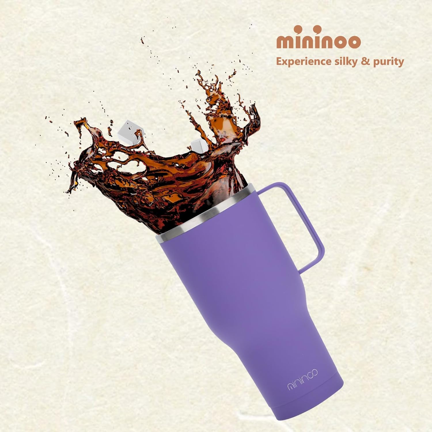 mininoo 40 oz Ceramic Lined Tumbler with Handle and Straw Lid, Stainless Steel Ceramic Travel Coffee Mug Newly Upgraded Latex Outer Layer