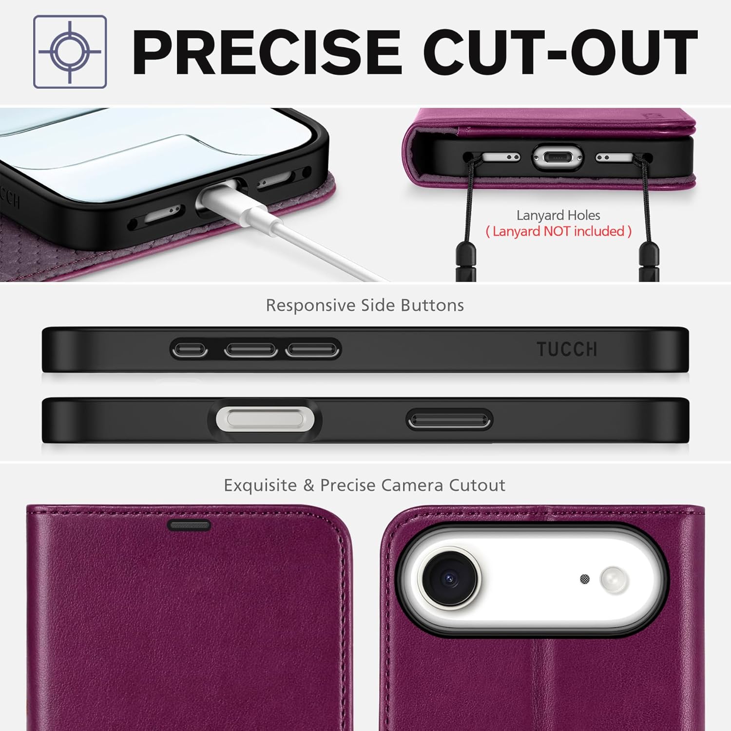 TUCCH Wallet Case for iPhone Air (6.5") 2025, RFID Blocking 4 Card Holders | Kickstand | Shockproof TPU Shell | PU Leather | Magnetic Closure | Protective Flip Folio Cover | Plum Purple