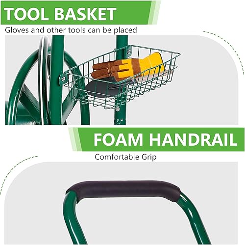 Miniatura 6 de FDW Carrito enrollador de manguera de jardín, carrito de manguera de agua con 4 ruedas, soporta hasta 300 pies de manguera de 58 pulgadas,