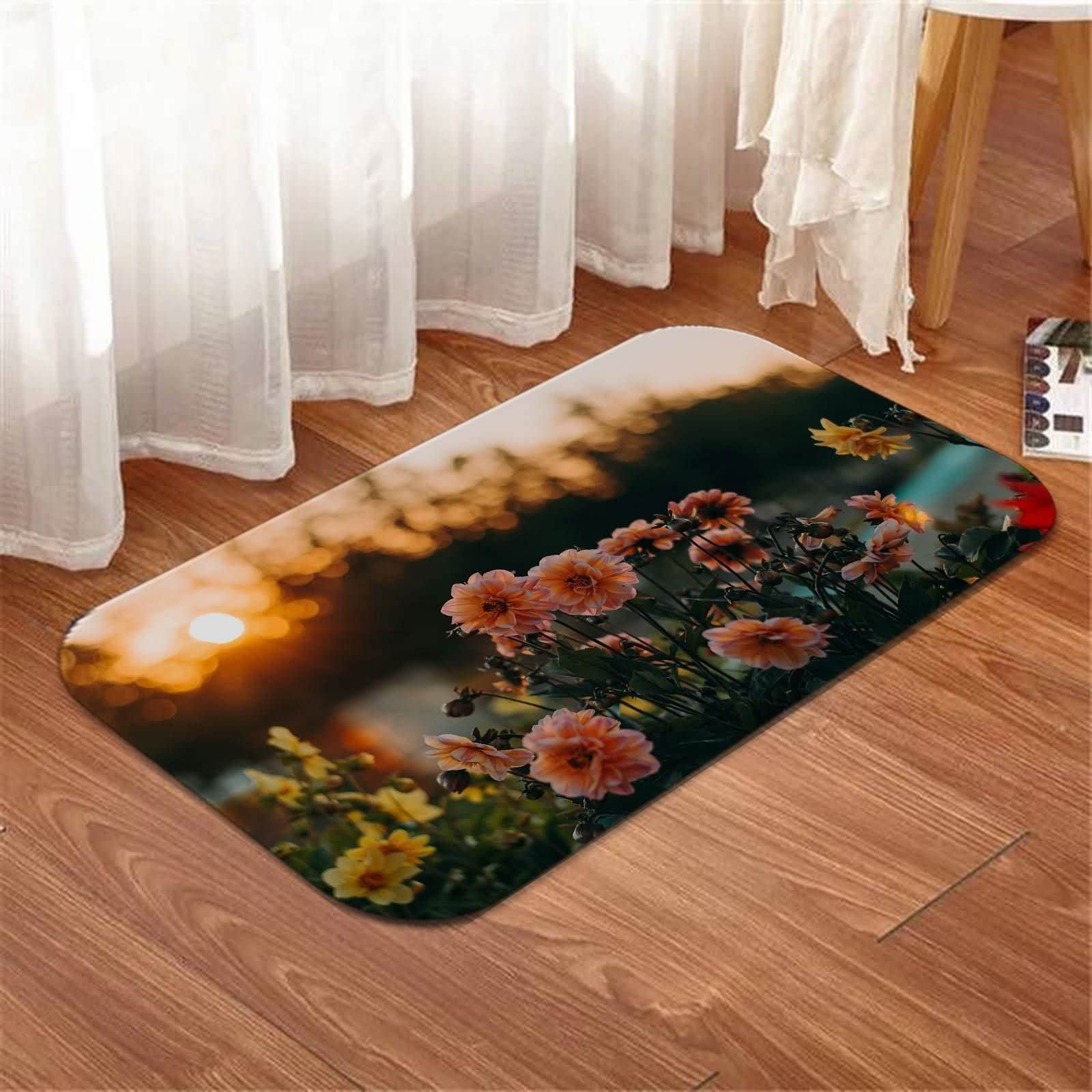 Tappeto da bagno, zerbino per esterni, 60 x 180 cm, colore arancione giallo fiori tramonto flanella tappeto tappetino