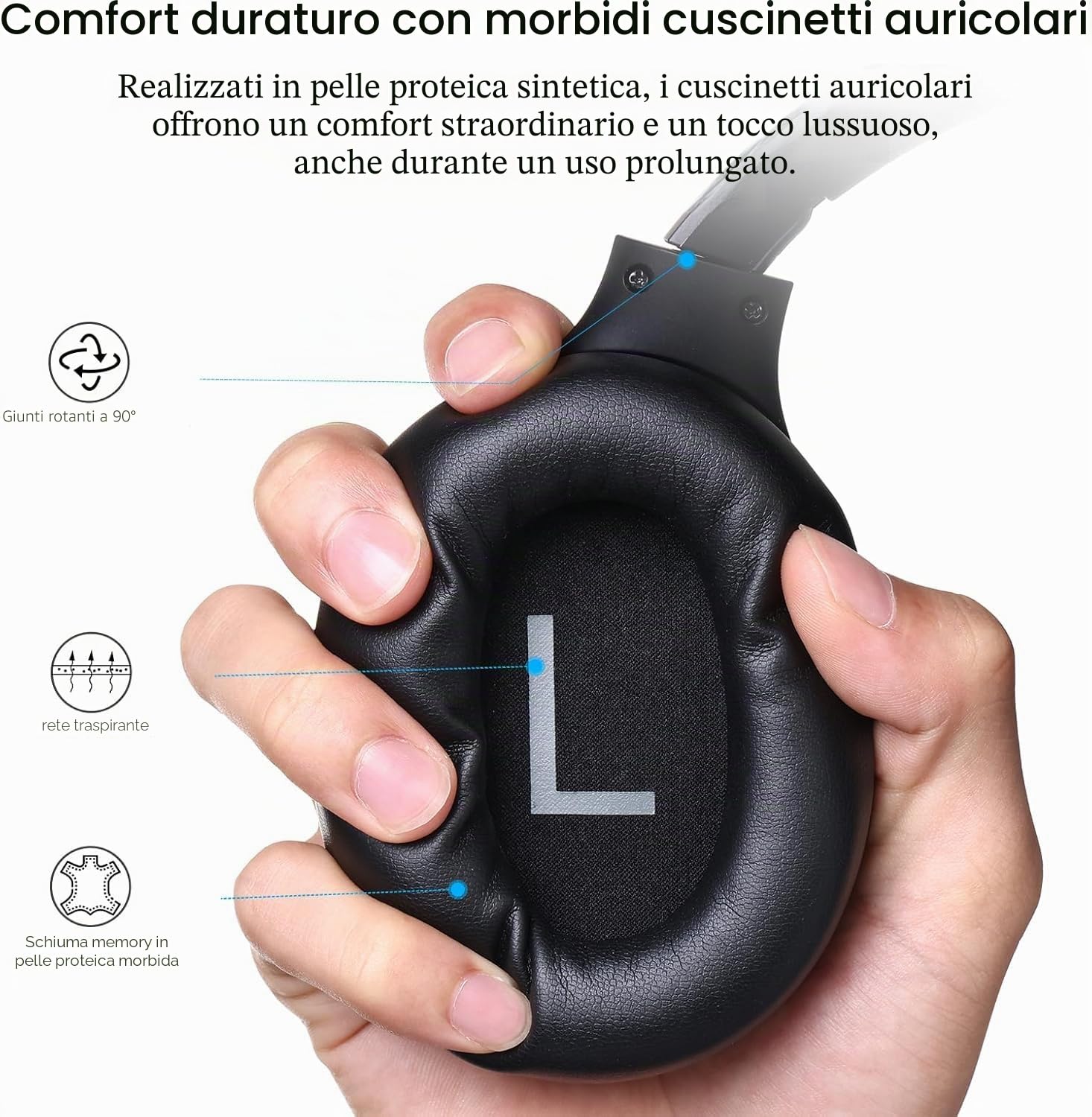 TOZO Cuffie Bluetooth 6.0 con ANC Ibrido, 5 Mics per Chiamate Chiare | Audio Hi-Res Spaziale, 32 EQ, Connessione Multipoint, Design Pieghevole con Cavo 3.5mm e USB-C