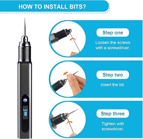Vista 13 de Kit de bolígrafo de grabado recargable inalámbrico con 39 puntos, 10 plantillas, mini máquinas de grabado eléctricas de bricolaje, herramienta