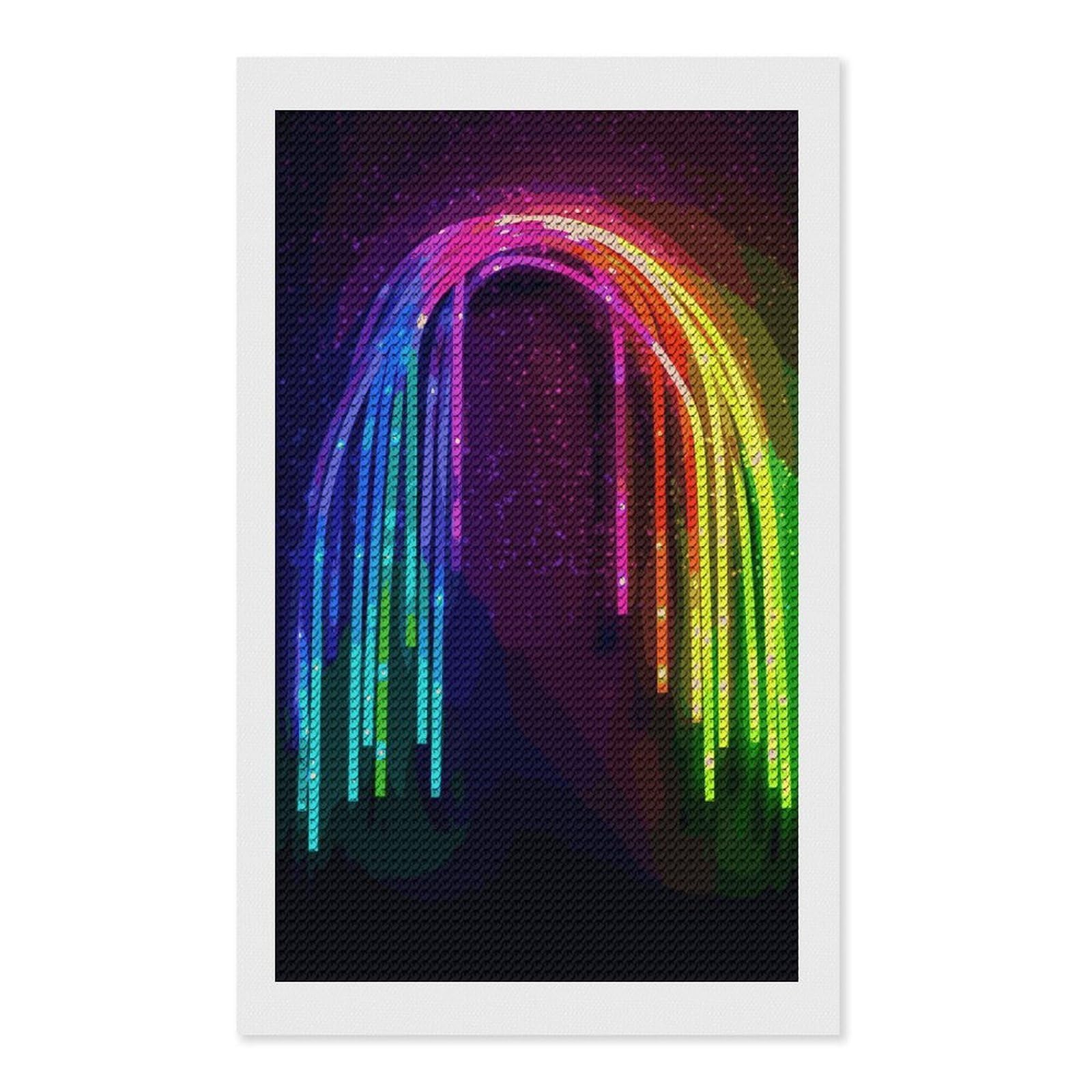 FodPand Rainbow Neon 5D Diamond Painting Kits for Adults Beginners Full Drill Round Diamond Dots Pictures Gem Art Supplies for Home Wall Room Decoration DIY Craft Set Gift 12x20