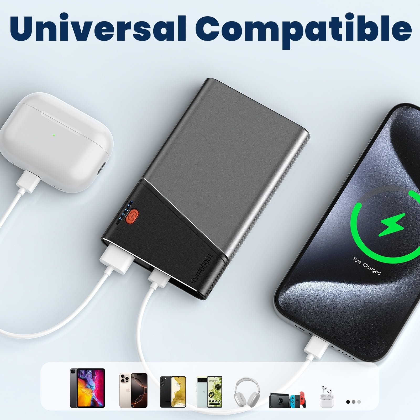 Aaoyun 10000mAh Portable Power Bank, 22.5W PD Fast Charging Battery Pack with Built-in USB-C Cable view 9