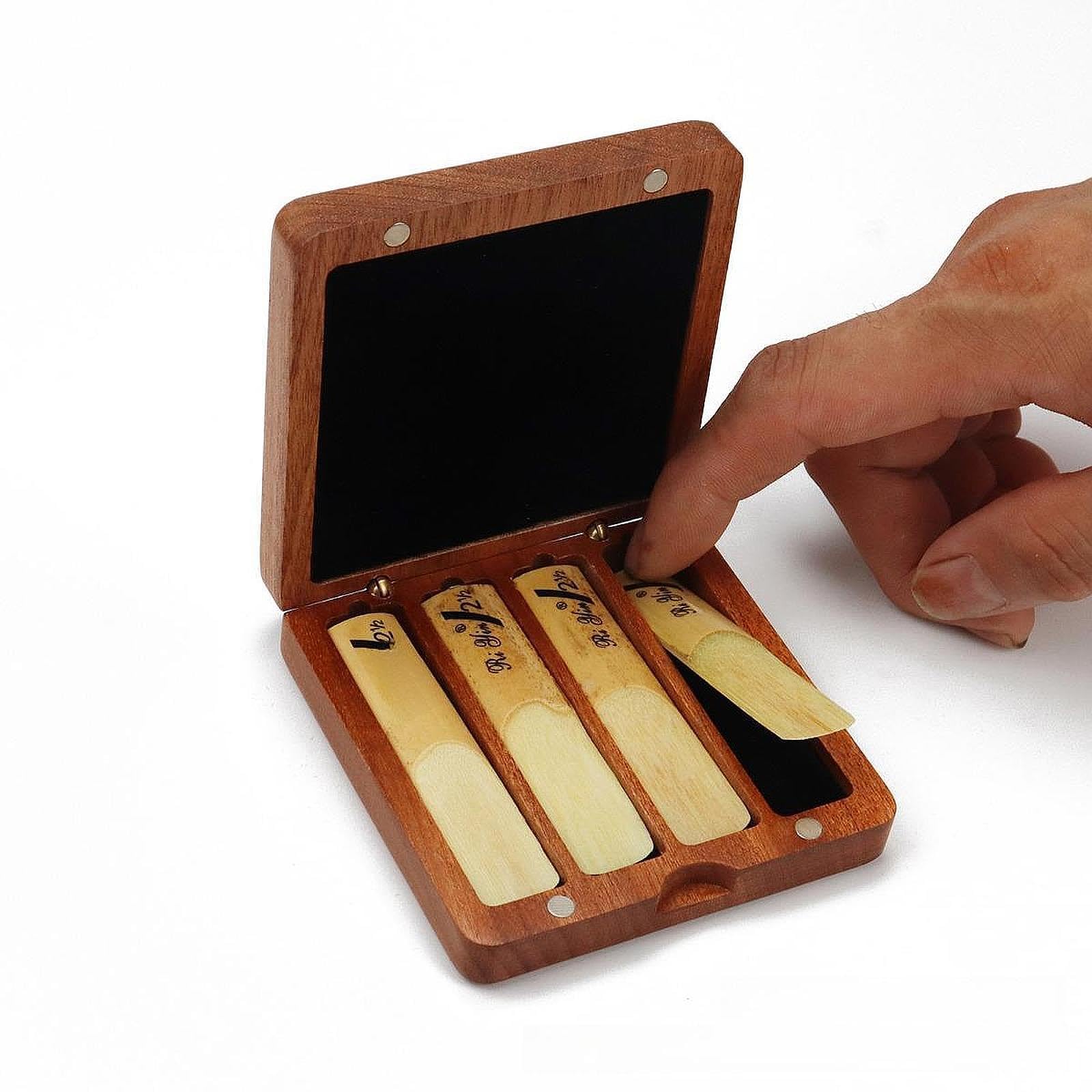 Estuche de madera para cañas de clarinete, caja de almacenamiento portátil para saxofón y clarinete