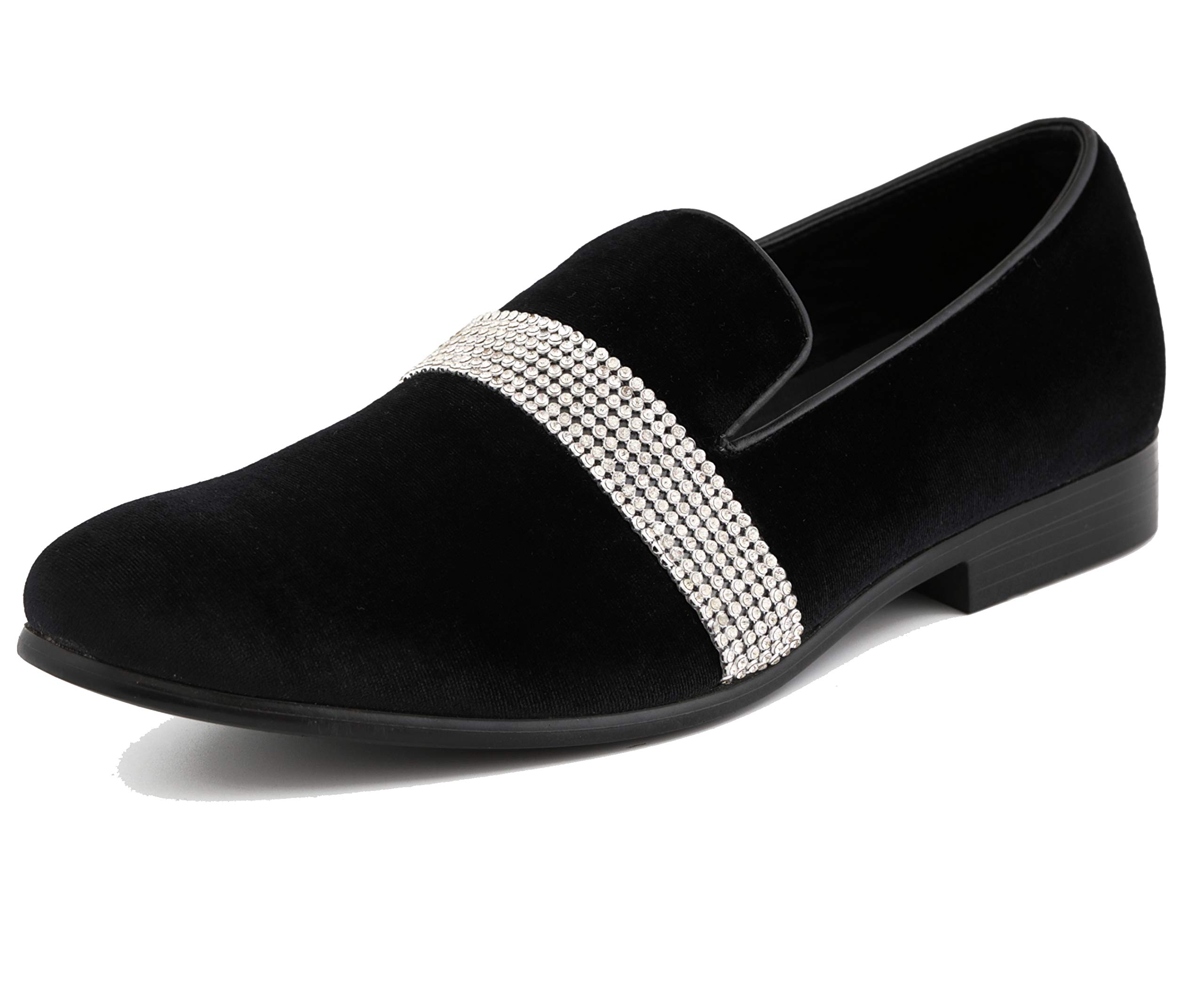 Amali The Original Men's Velvet Smoking Slipper with Rhinestone Embellished Strap Dress Shoe, Style Monarch
