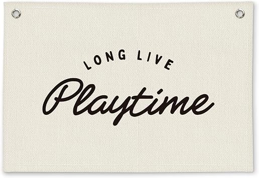 Long Live Playtime Kids Playroom Decor - Linen Banner Wall Hanging Canvas Banner Flag Decor for Kids Toddler Bedroom Nursery Playroom