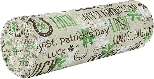 Grunge St.Patrick Lucky Shamrocks Yoga Bolster Pillow Decorative Neck Roll Pillow Case Round Pillows for Bed for Back Support Neck Cushion