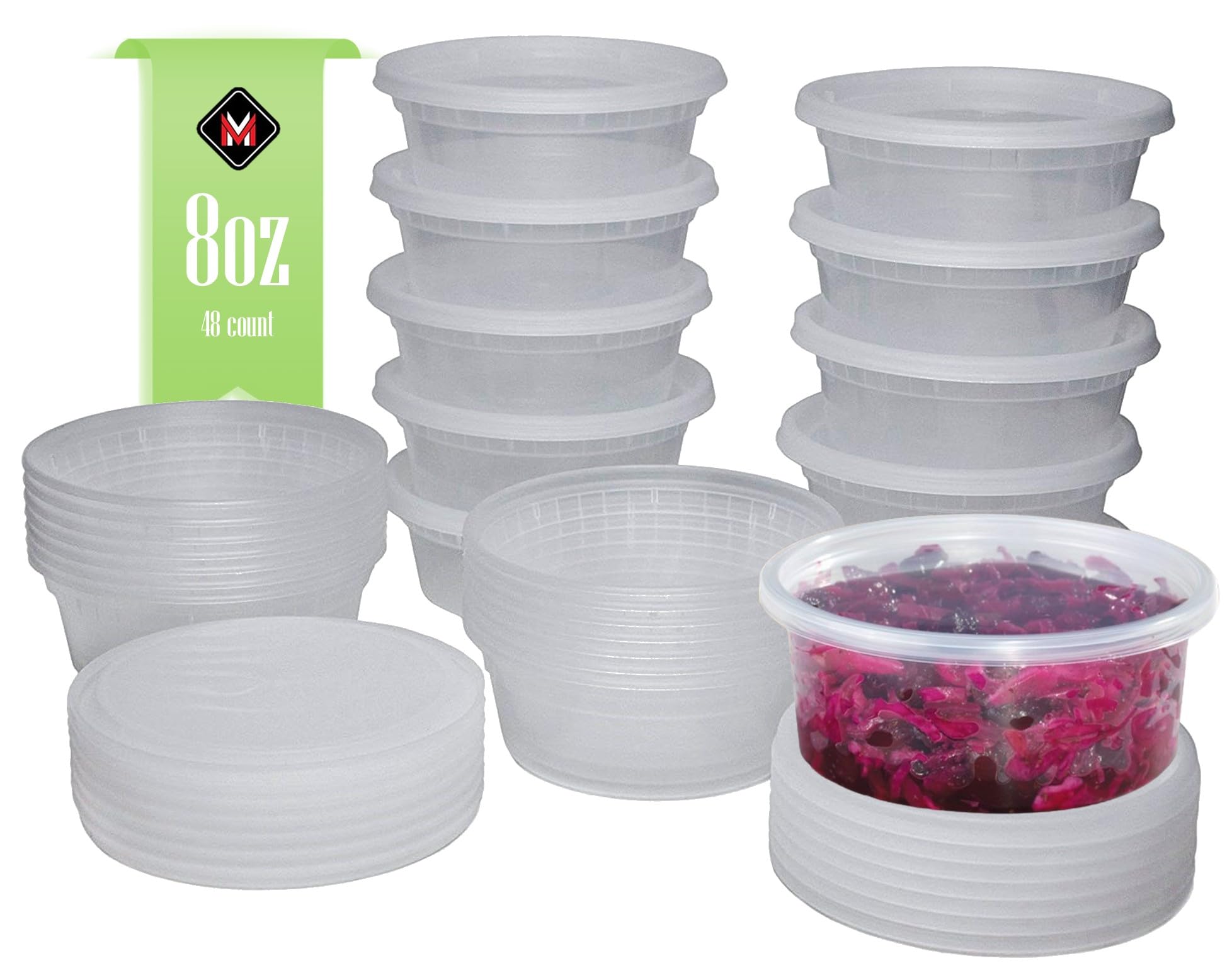 Mr Miracle 8OZ Deli Containers with Lids - 48 Pack of 8 oz Clear Airtight Reusable Plastic Food and Multi-Purpose Deli Containers - Microwave, Freezer, and Dishwasher Safe