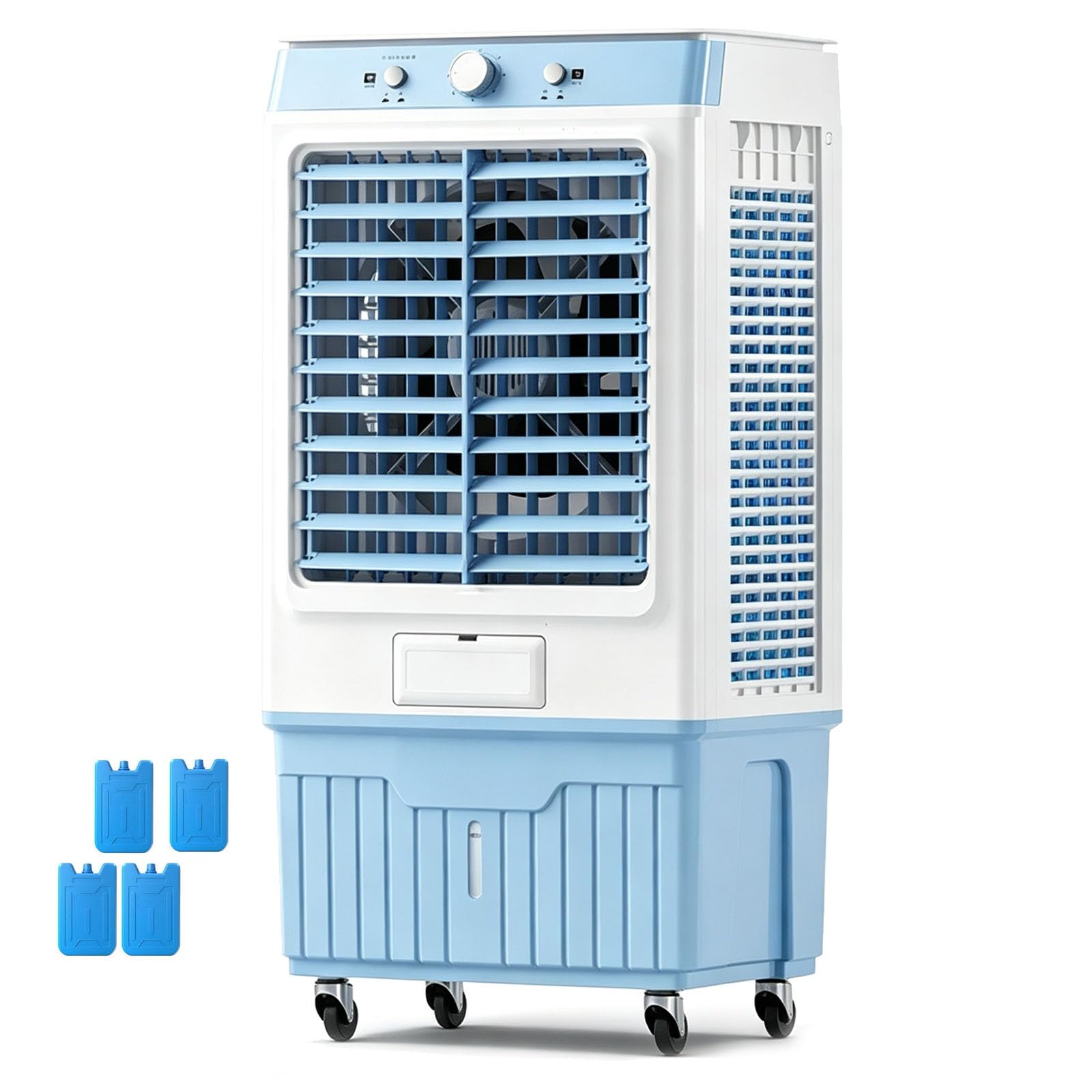 Evaporative Air Cooler, Swamp Cooler, 12 Gal Tank, 4 Ice Box, Knob, 90° Oscillation, 3 Speeds, for Patio Garage Commercial