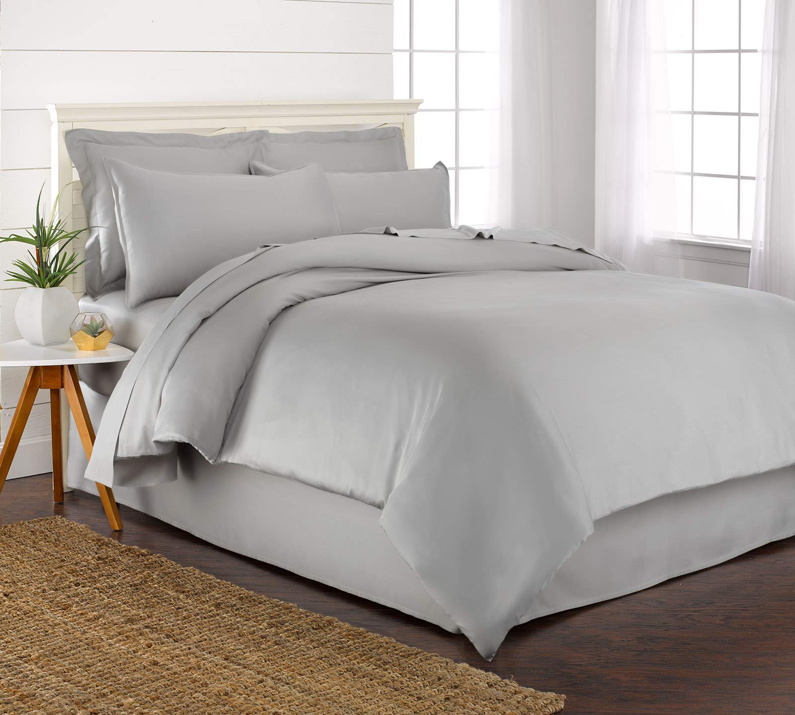 Pure Bamboo Queen Duvet Cover 3 Piece Set, Genuine 100% Organic Viscose Derived from Bamboo, Luxuriously Soft and Cooling, Includes 2 Pillowcases (Queen, Silver Pearl)
